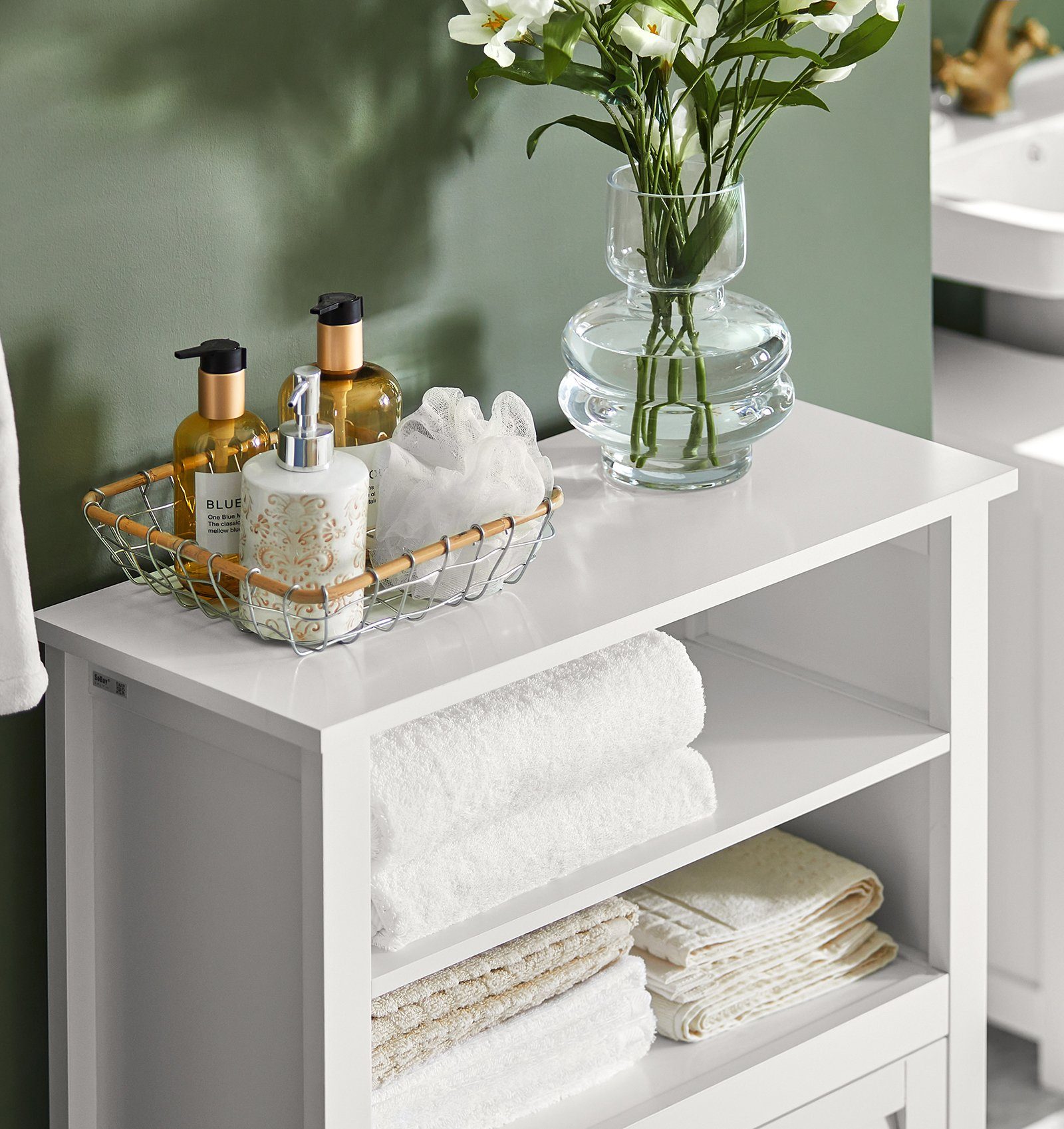 SoBuy Badkommode BZR13, Badschrank mit Zwei Ablagen und Türen Kommode fürs Bad Sideboard