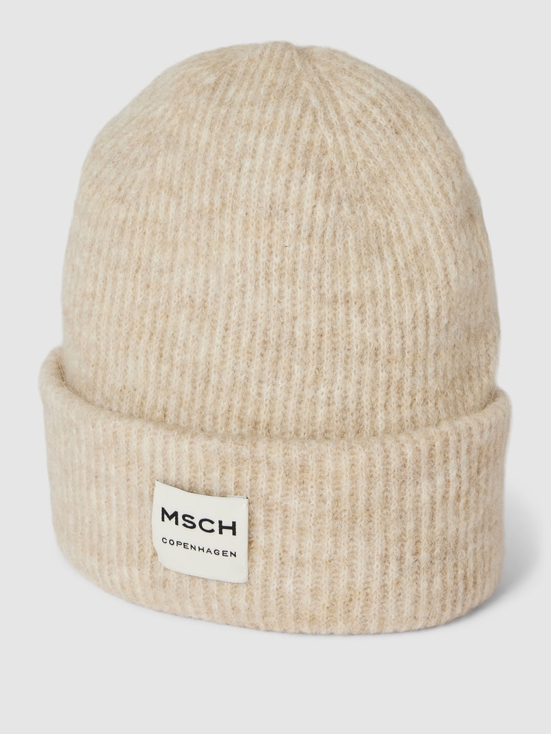 Beanie mit Label-Patch Modell 'Hope' in ecru meliert