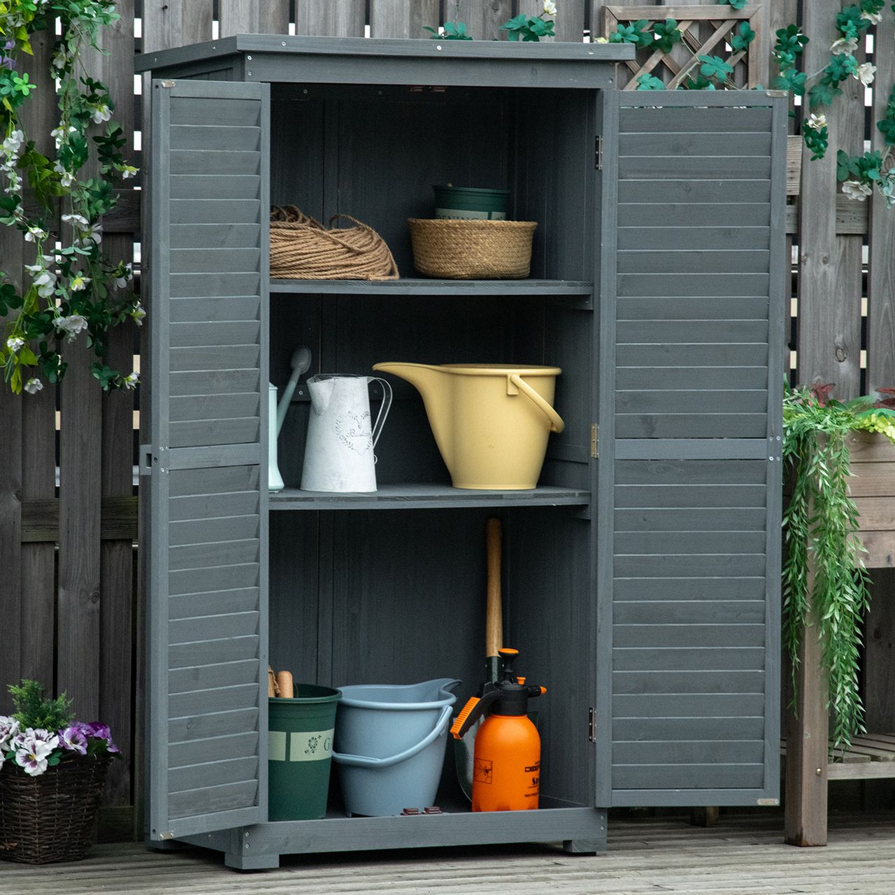 Outsunny Gartenschrank Holz Geräteschuppen Gartenhaus Geräteschrank Grau