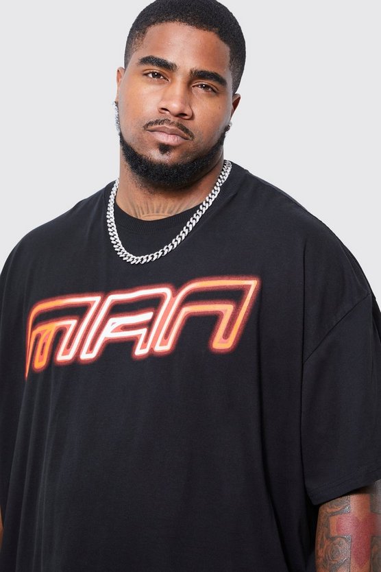 Plus kastiges Oversize Neon T-Shirt mit Man-Print