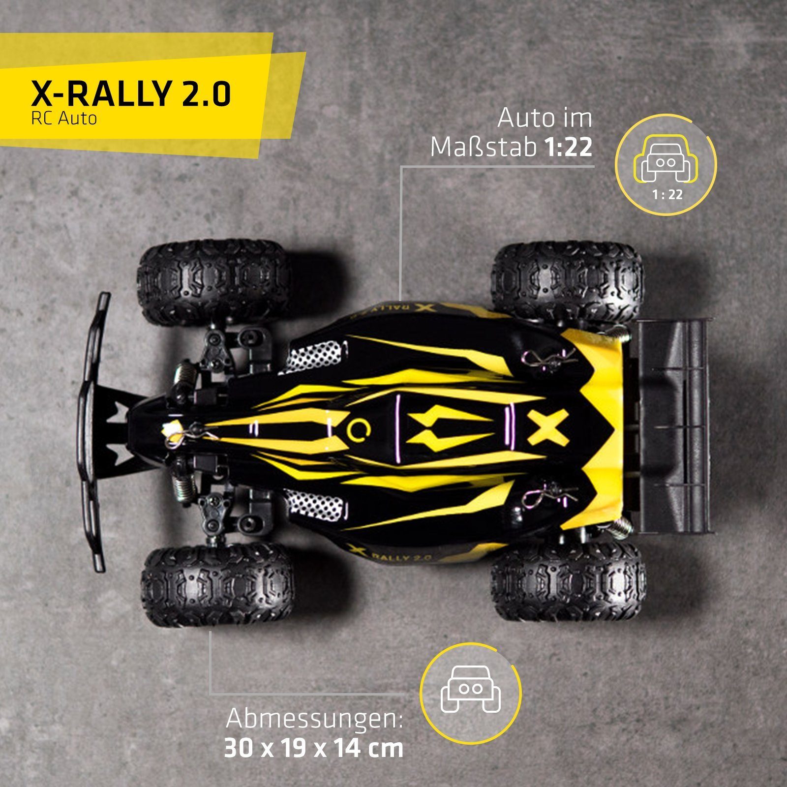 Overmax RC-Auto X-RALLY 2.0 (Set, RC-Auto Rally 2.0, Controller 2x Batterie, USB, Gebrauchsanweisung), TÜV 25 km/h 30 min Reichweite 100m Verstärkte Konstruktion