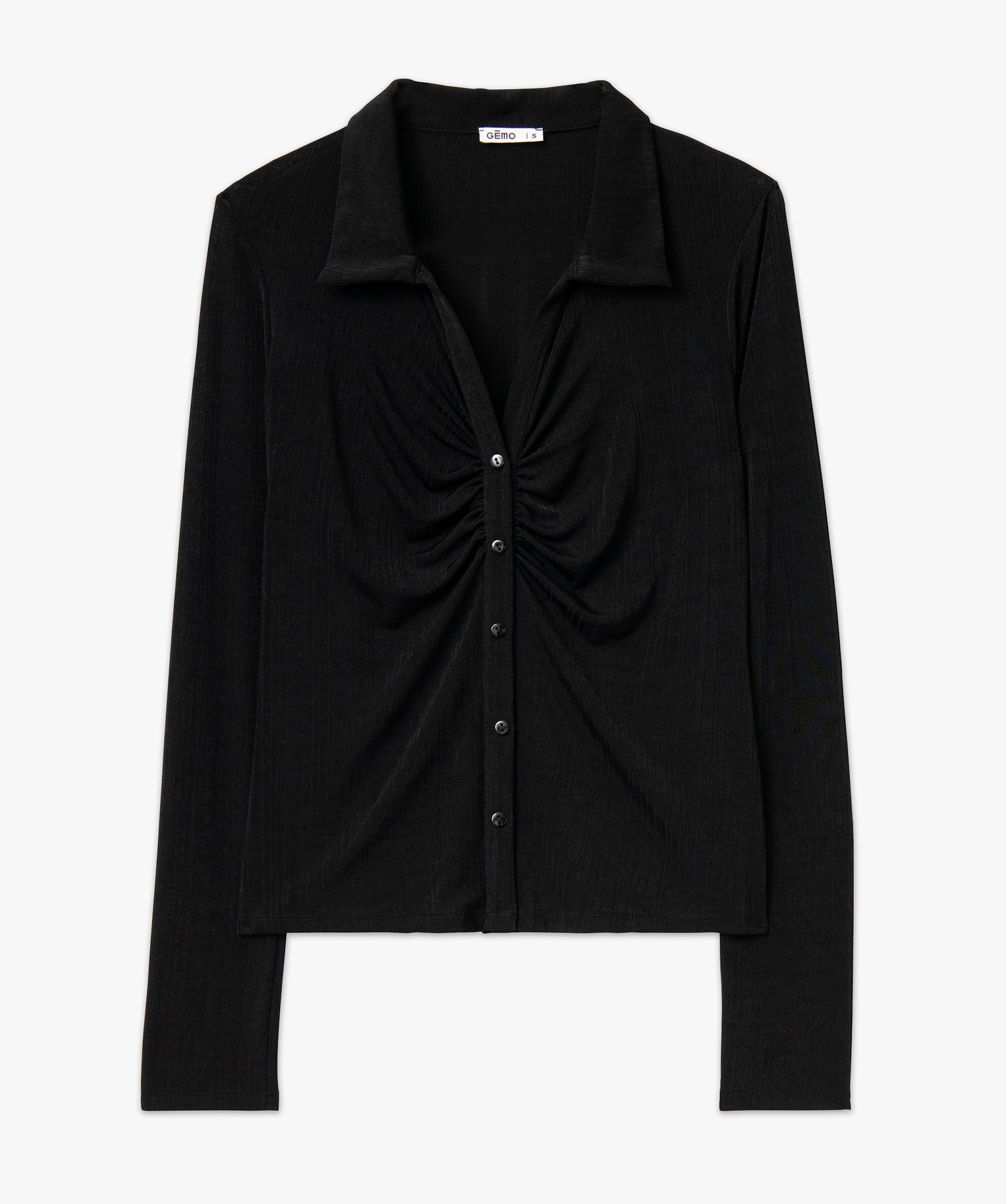 Tee-shirt à manches longues avec col chemise et boutons femme noir | GEMO