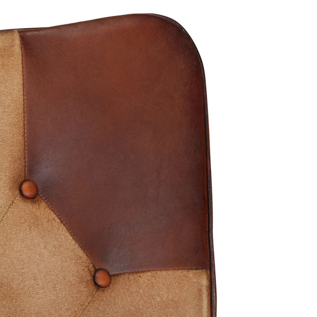 vidaXL Schaukelstuhl Schaukelstuhl mit Hocker Braun Echtleder und Canvas (1 St)