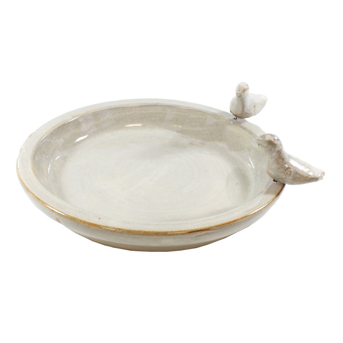 colourliving Vogeltränke Vogeltränke für den Garten 30 cm altweiss Keramik Vogeltränke rund, handbemalt, glasiert, leicht zu Reinigen