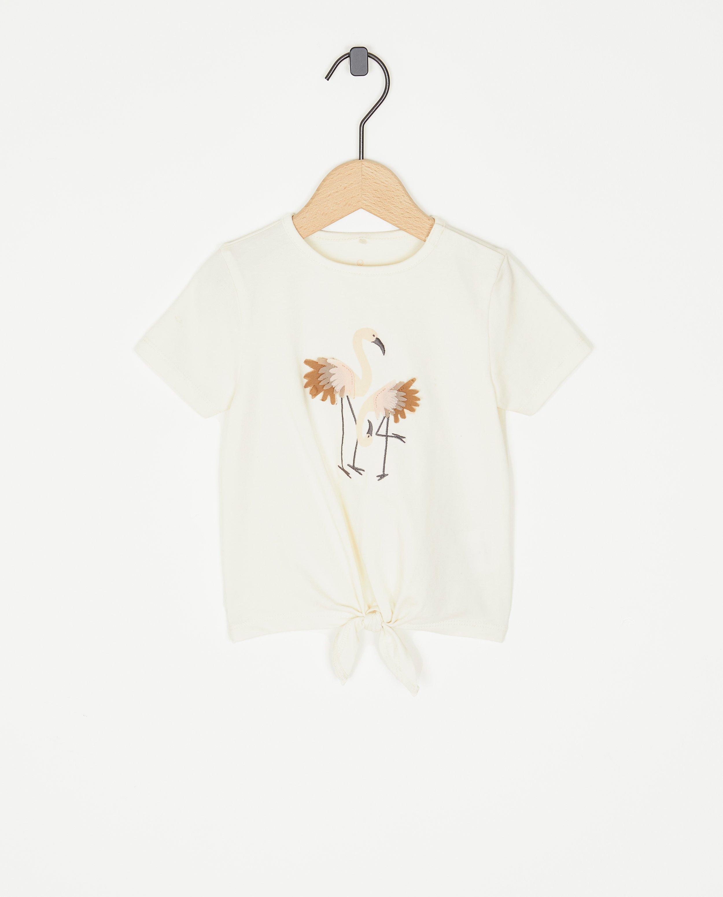 Tricou Cuddles and Smiles cu imprimeu flamingo alb