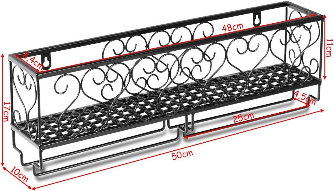 COSTWAY Weinregal, Wand, Metall, für Flaschen&Gläser, Wandregal 50x10x17cm