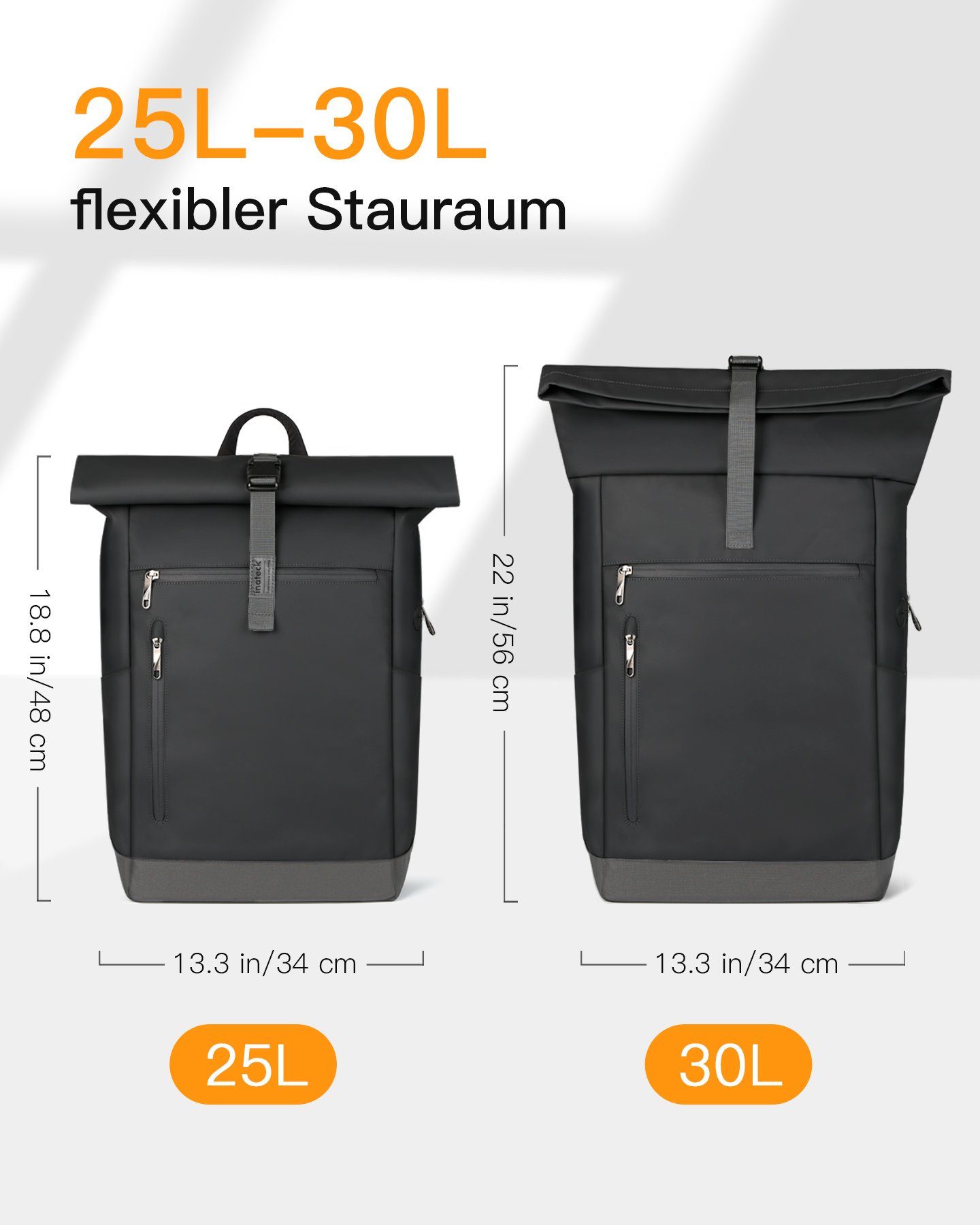 Inateck Laptoprucksack RollTop Rucksack Herren Damen 25L-30L Schulrucksack