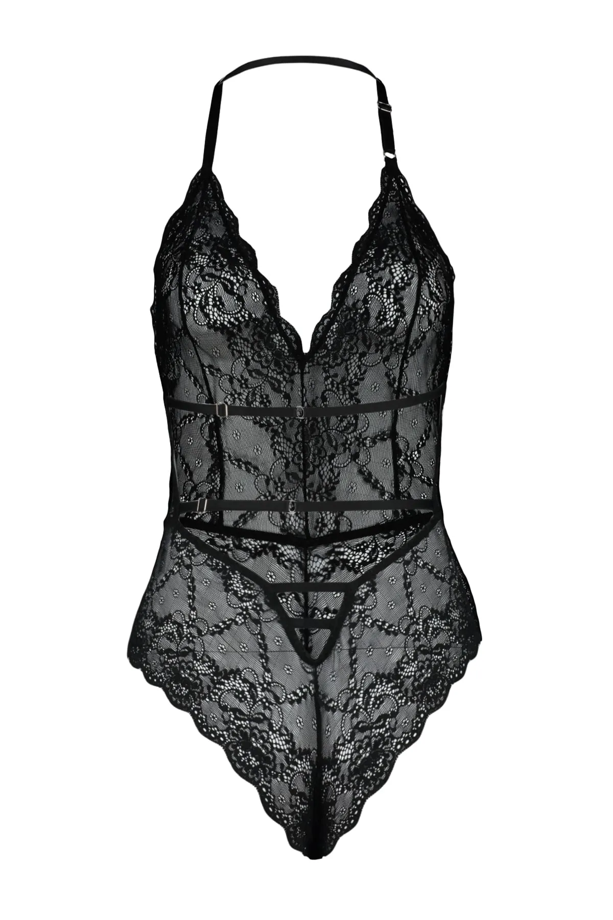 Trendyol Collection  Schwarzer Strick-Body mit Schnürriemen und Druckknöpfen aus Spitze THMAW23BD00009