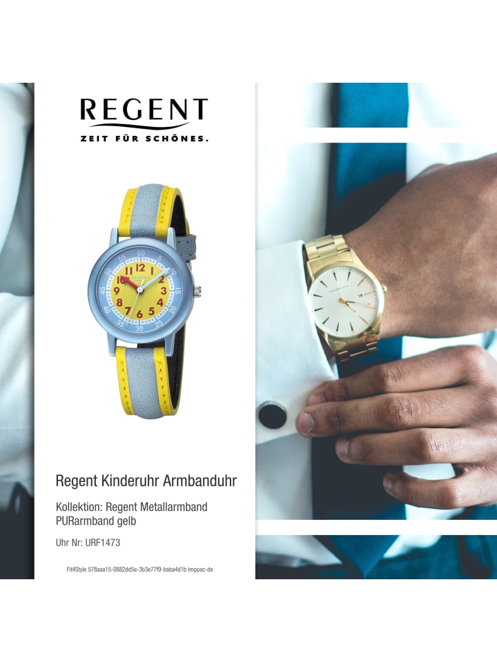 Regent Analog-Armbanduhr Regent Metallarmband gelb, hellblau klein (ca. 29,5mm) günstig kaufen onesize