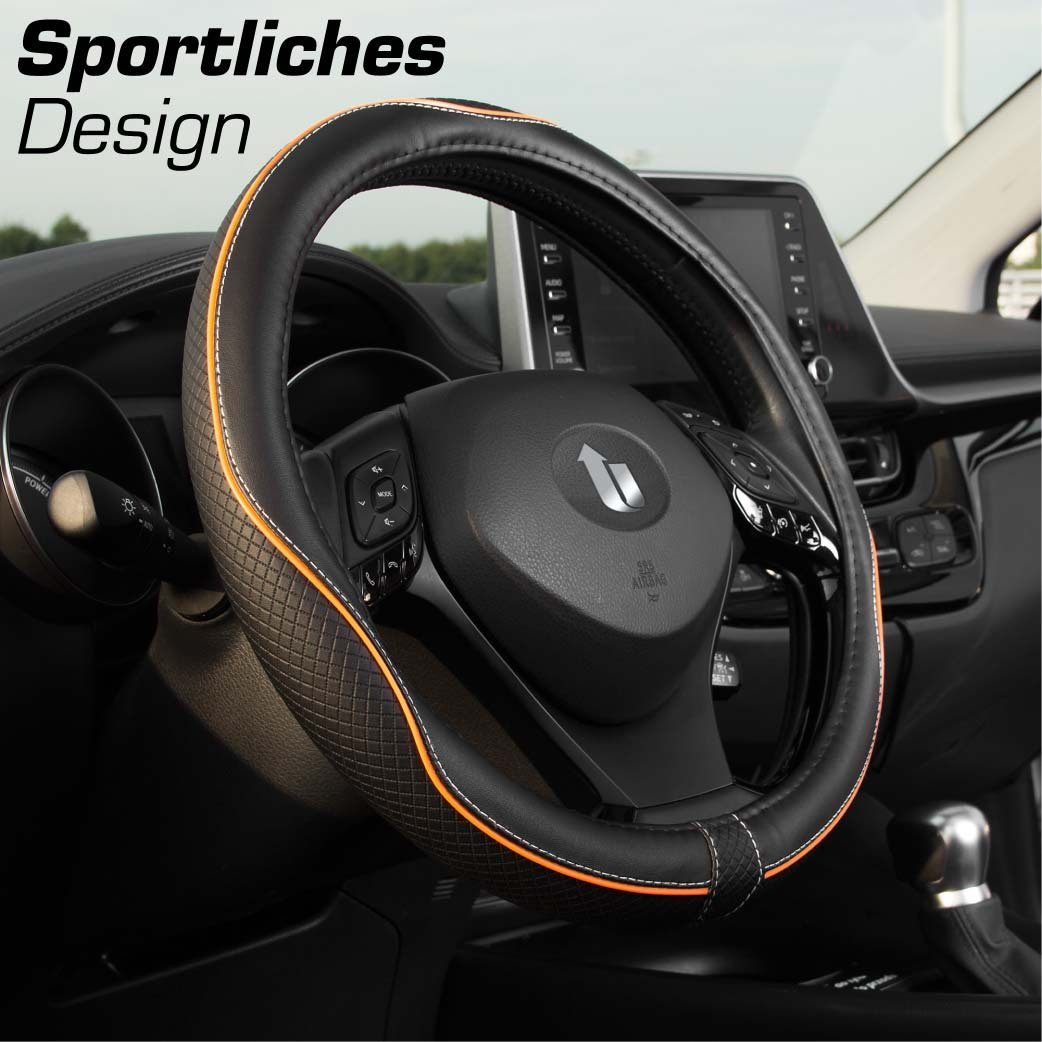 Upgrade4cars Lenkradbezug SportsLine, Ø 37,00 - 39,00 cm, Stilvolles Linien-Design mit Perforierten Details für mehr Grip
