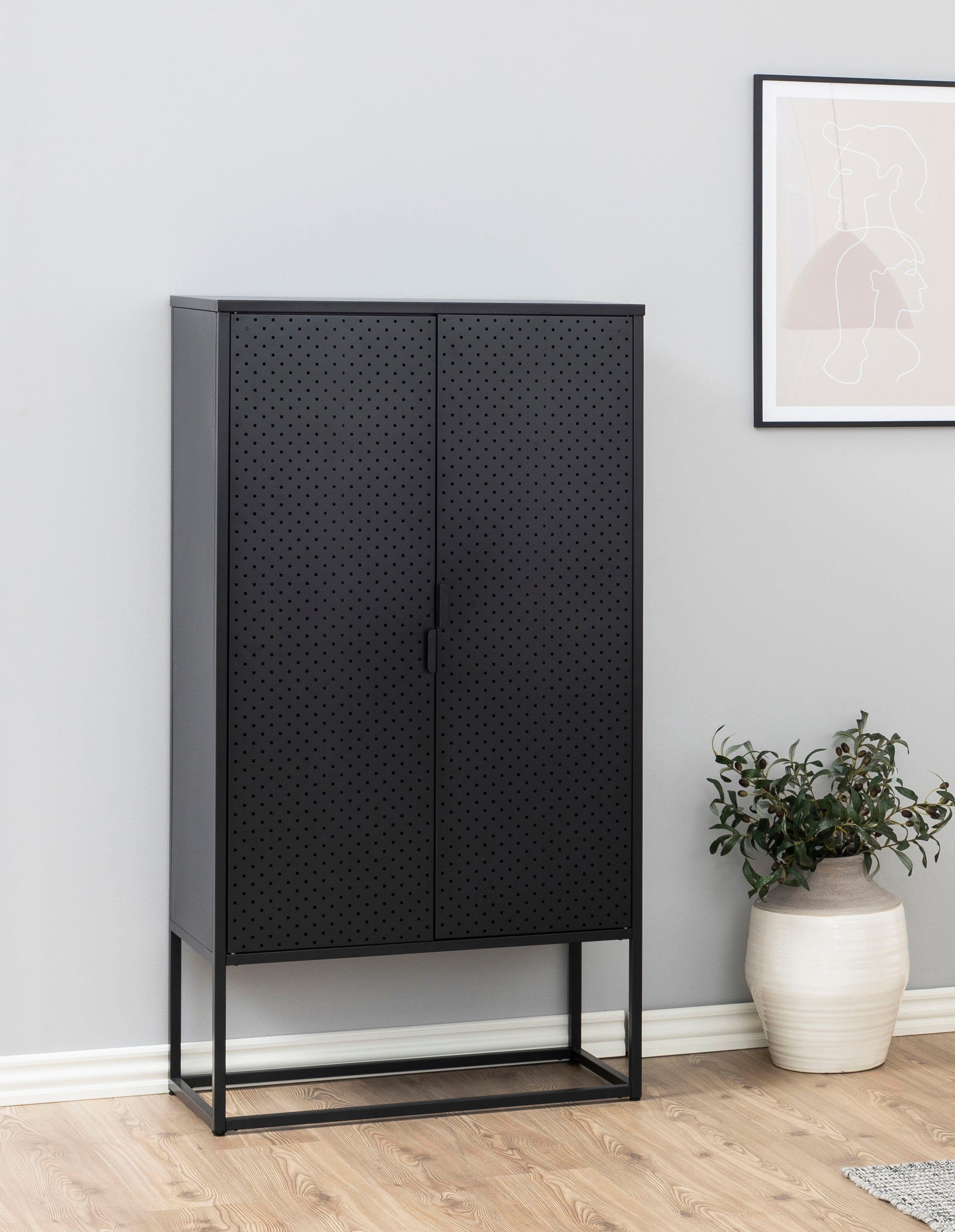 ACTONA GROUP Türregal Vilho, Türregal, aus Schwarzem Metall mit 2 Türen Höhe 150, Breite 80cm