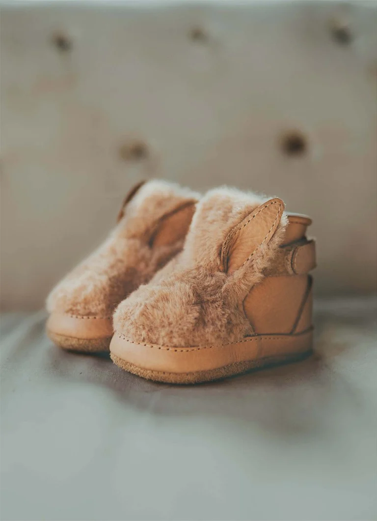 Pantofi pentru bebeluși Donsje Amsterdam Richy Fluffy Iepuraș din piele