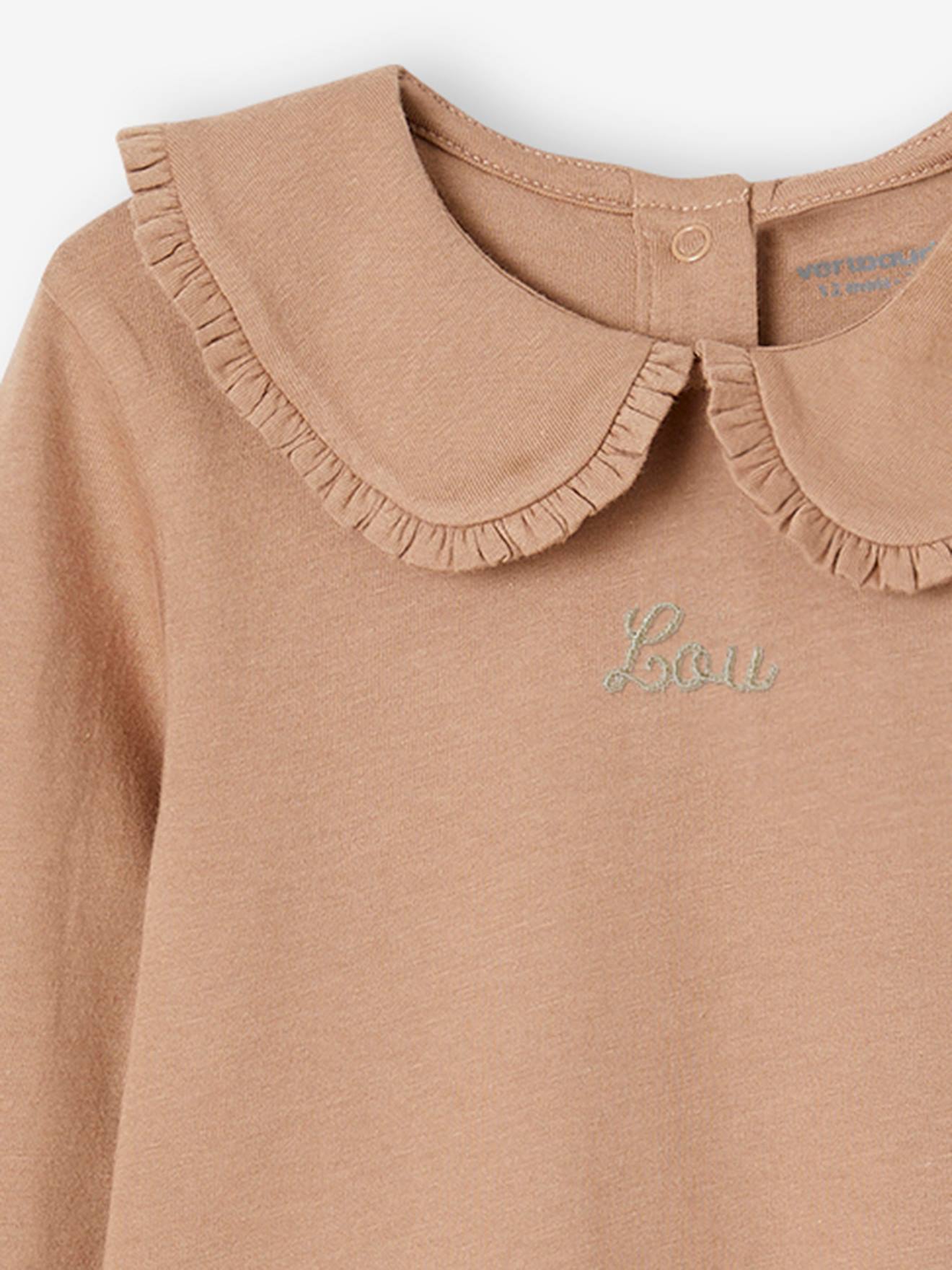 T-shirt manches longues bébé col claudine beige clair