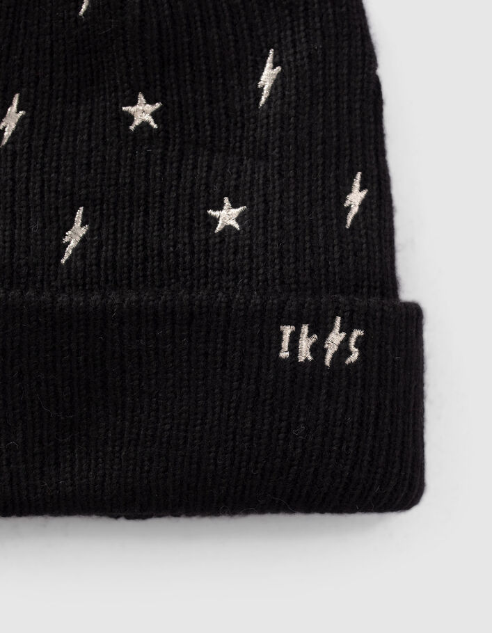 Snood noir tricot brodé étoiles et éclairs dorés fille