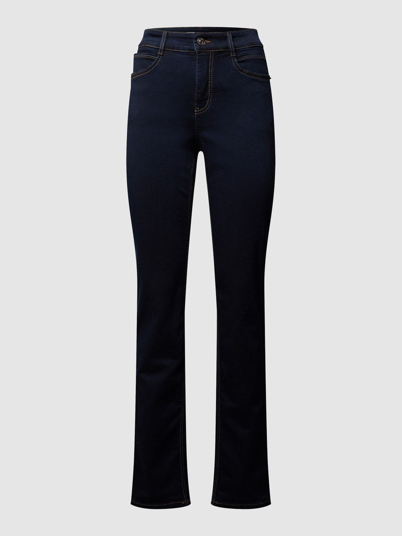 Straight Fit Jeans mit Label-Patch Modell 'Angela' in marineblau