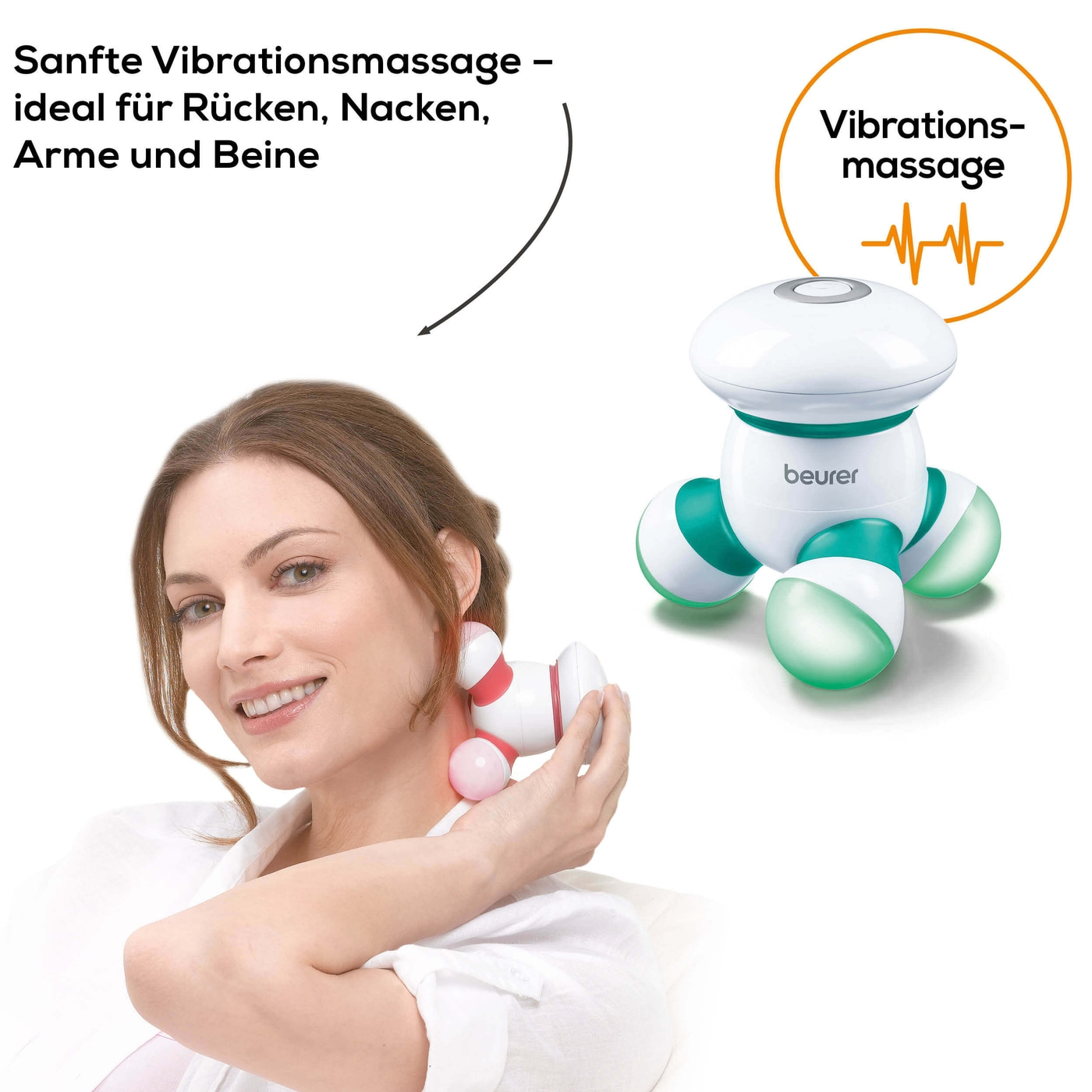 Beurer Mini-Massagegerät MG 16 Green-Sanfte Vibrationsmassage - zu Hause, im Büro oder unterwegs