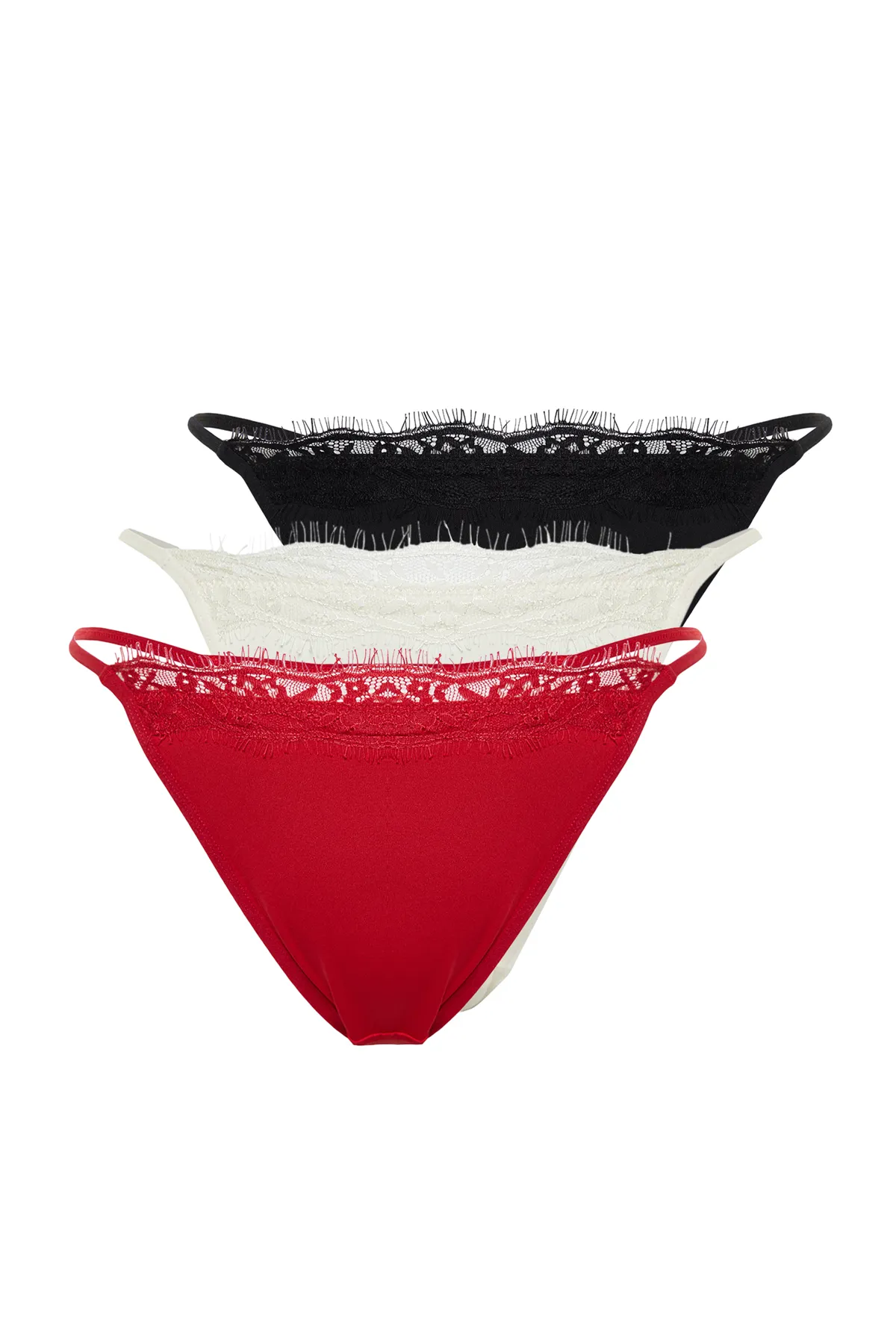 Trendyol Collection  Schwarz-mehrfarbiger Strick-Tanga mit Mikrospitze THMSS24KU00012