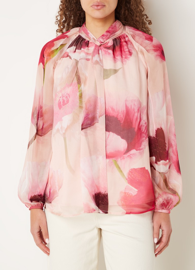 Tunica Phase Eight Poppy in seta semitrasparente con stampa floreale