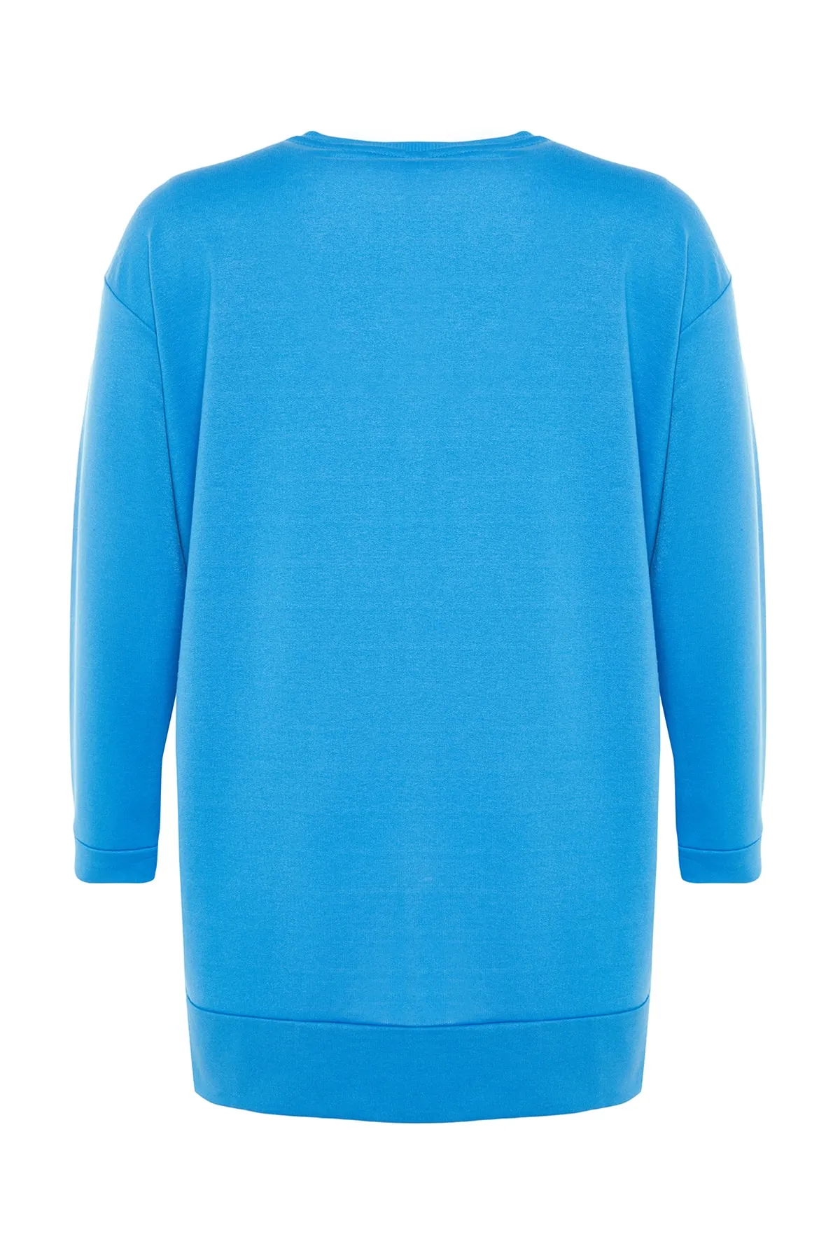Trendyol Curve  Blaues, detailliertes, dünnes Strick-Sweatshirt mit Schlitz TBBSS22SW0173