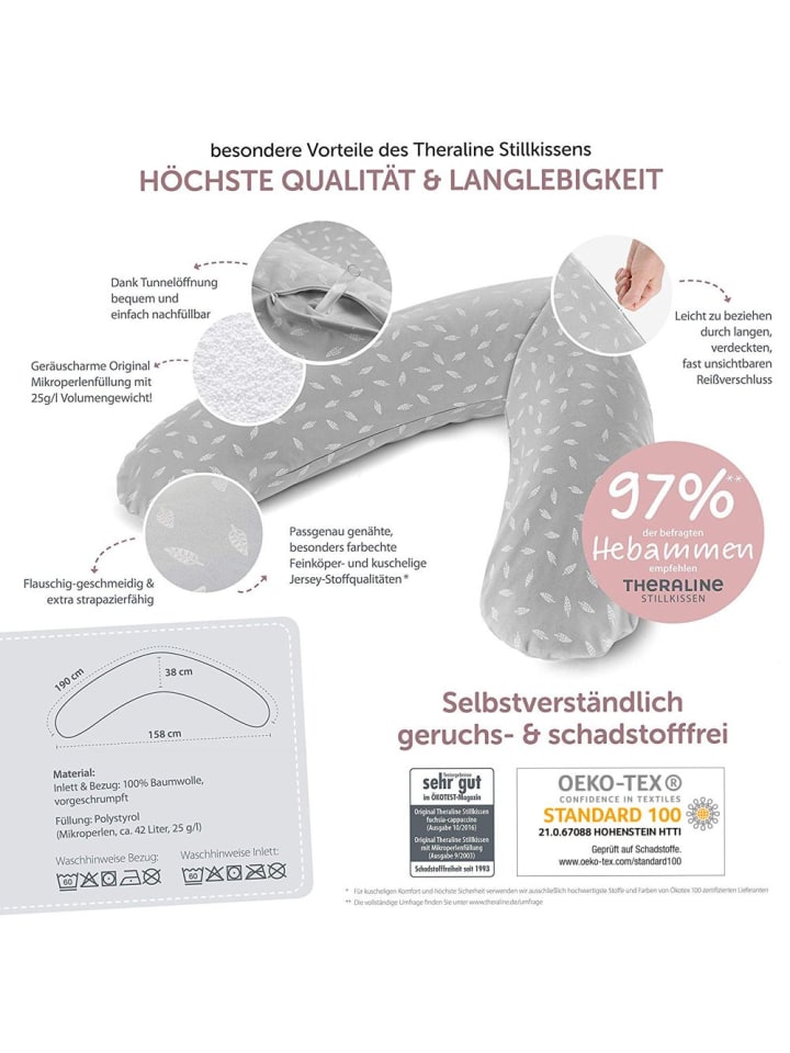Theraline Stillkissen Das Original 190 cm - Leaves - Grau in grau günstig kaufen onesize