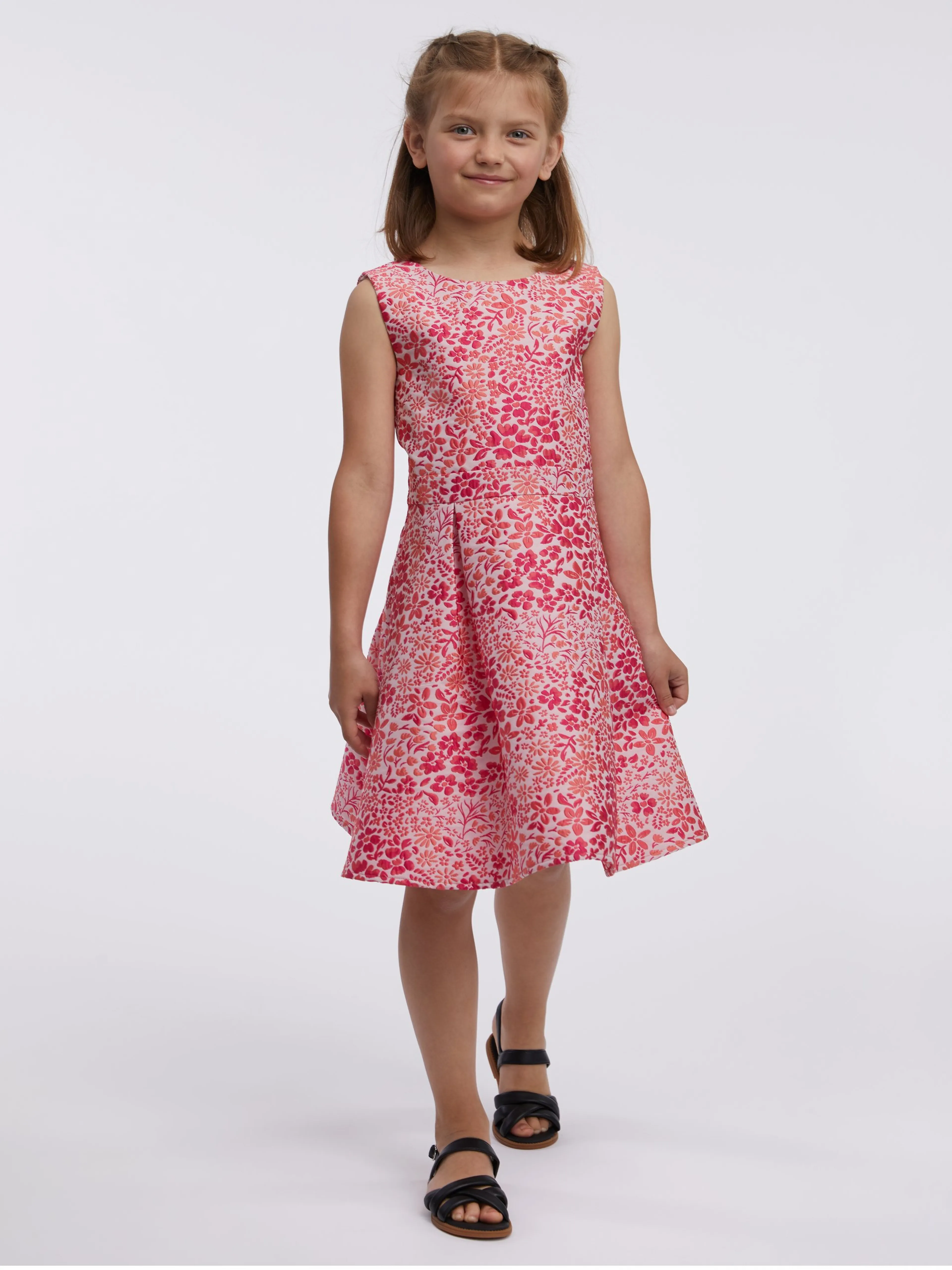 Rotes und rosa geblümtes Mädchenkleid ORSAY