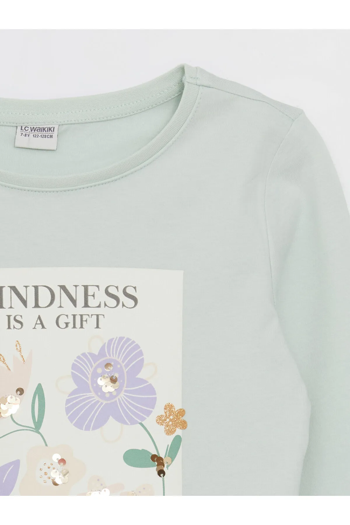LC Waikiki  Bedrucktes, langärmliges Mädchen-T-Shirt mit Rundhalsausschnitt