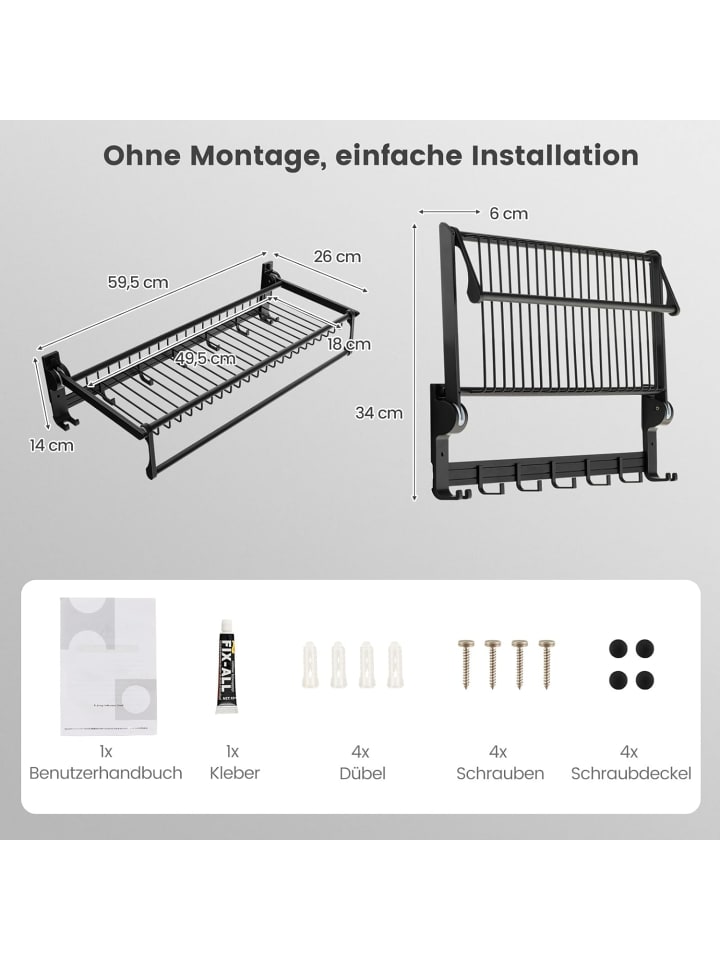 COSTWAY Handtuchhalter ohne Bohren klappbar in Schwarz günstig kaufen 60 cm