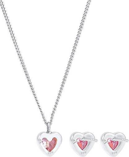 Elli Schmuckset Kinder Kette Stecker Herz Zirkonia Rosa 925 Silber