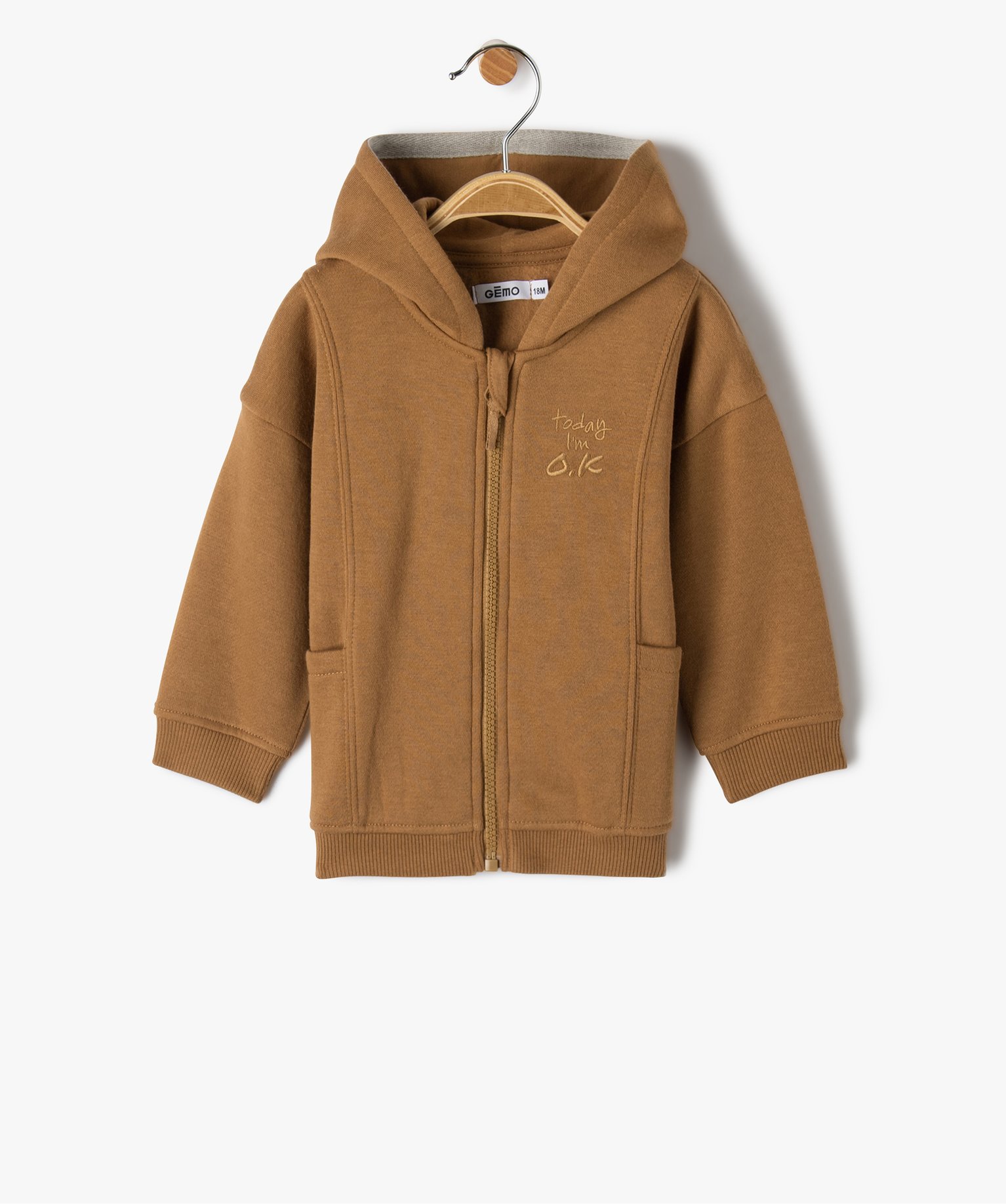 Sweat zippé molletonné à capuche bébé Garçon marron | GEMO