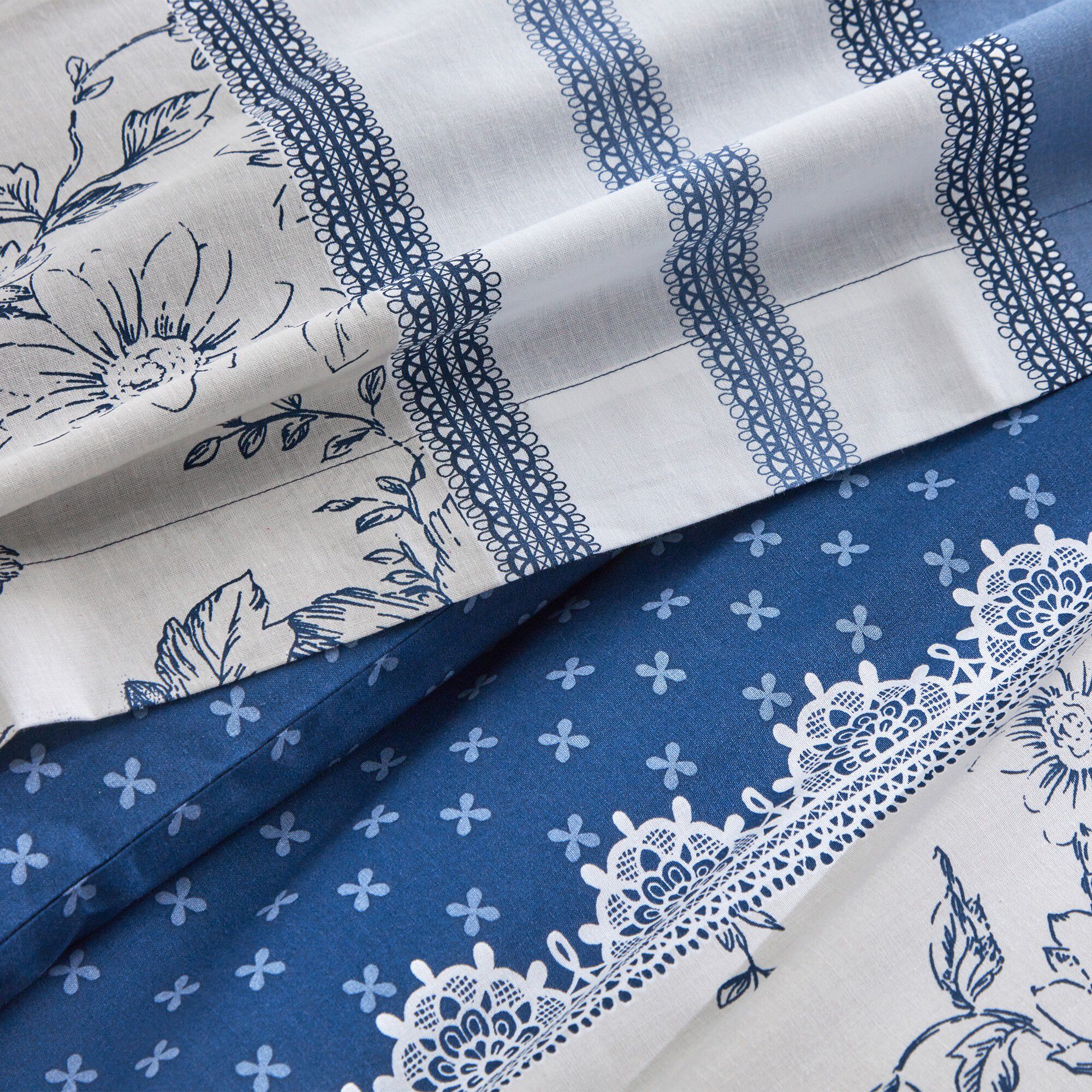 Linge de lit Gabrielle en coton imprimé pois, fleurs et dentelle