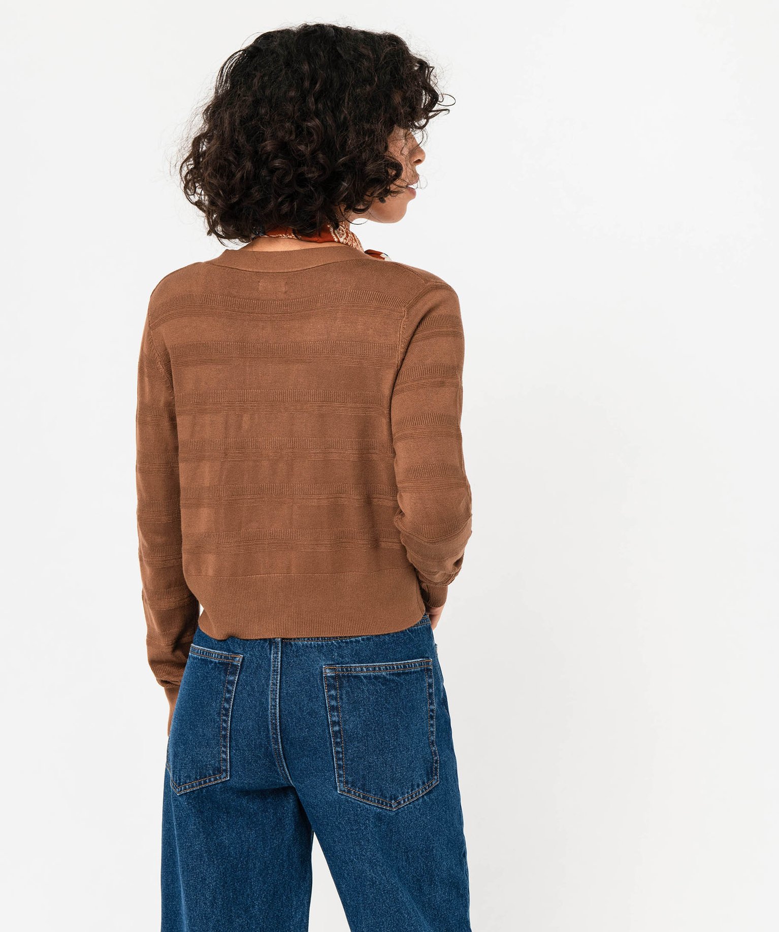 Gilet court à col V femme marron | GEMO