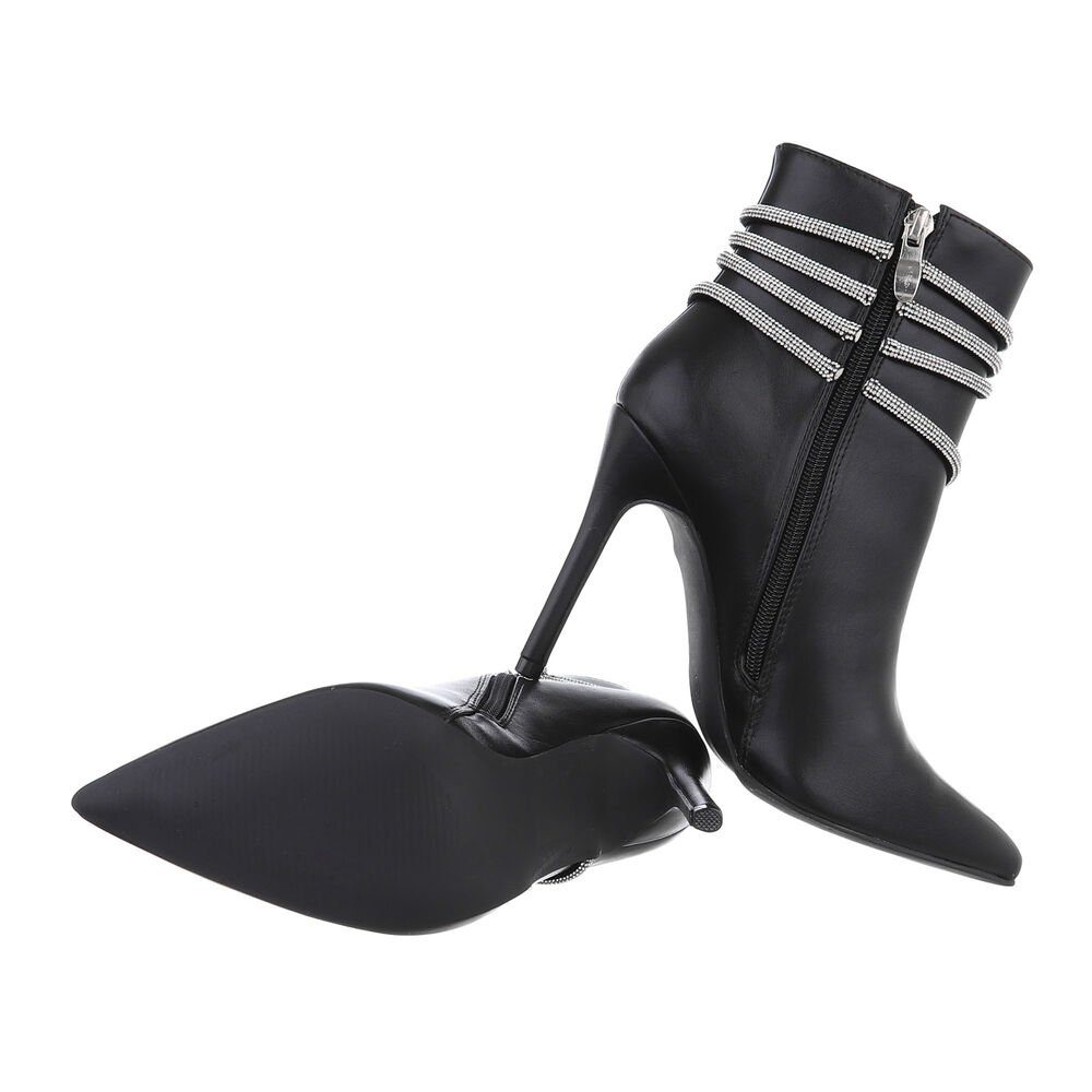 Ital-Design Damen Abendschuhe Elegant High-Heel-Stiefelette Pfennig-/Stilettoabsatz High-Heel Stiefeletten in Schwarz