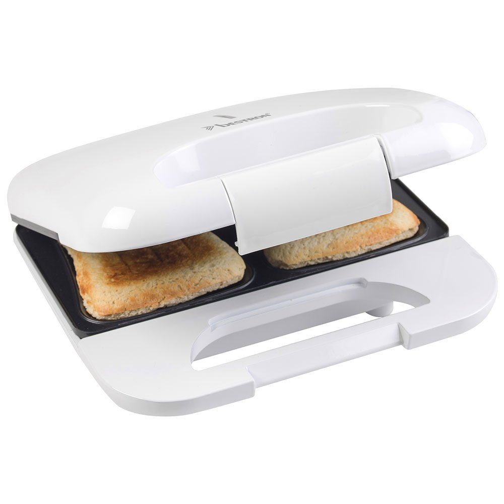 bestron Sandwichmaker, Sandwich Maker Toaster Grill elektrisch weiß antihaft Camping 2