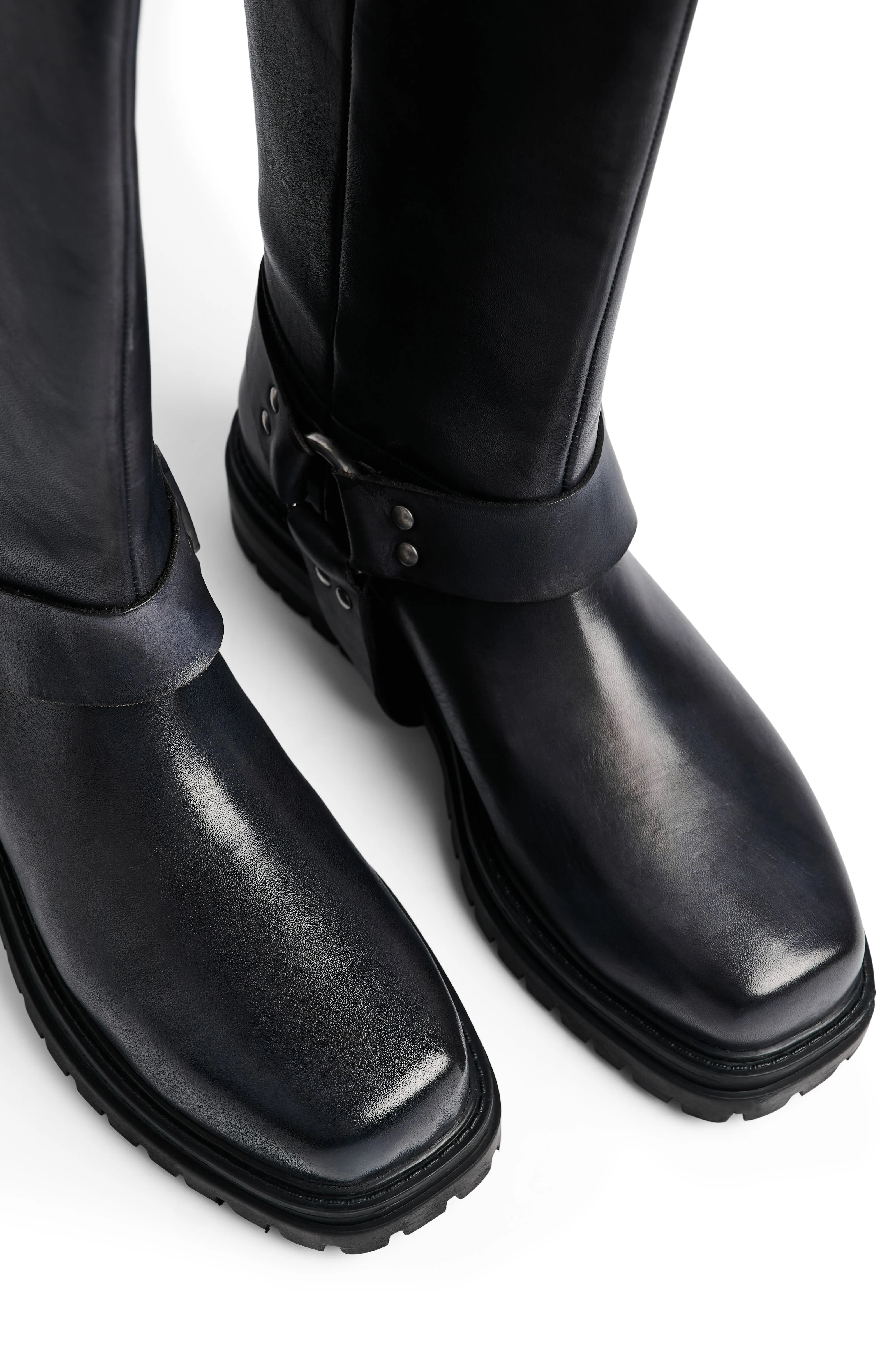 Kniehohe Bikerstiefel aus Leder