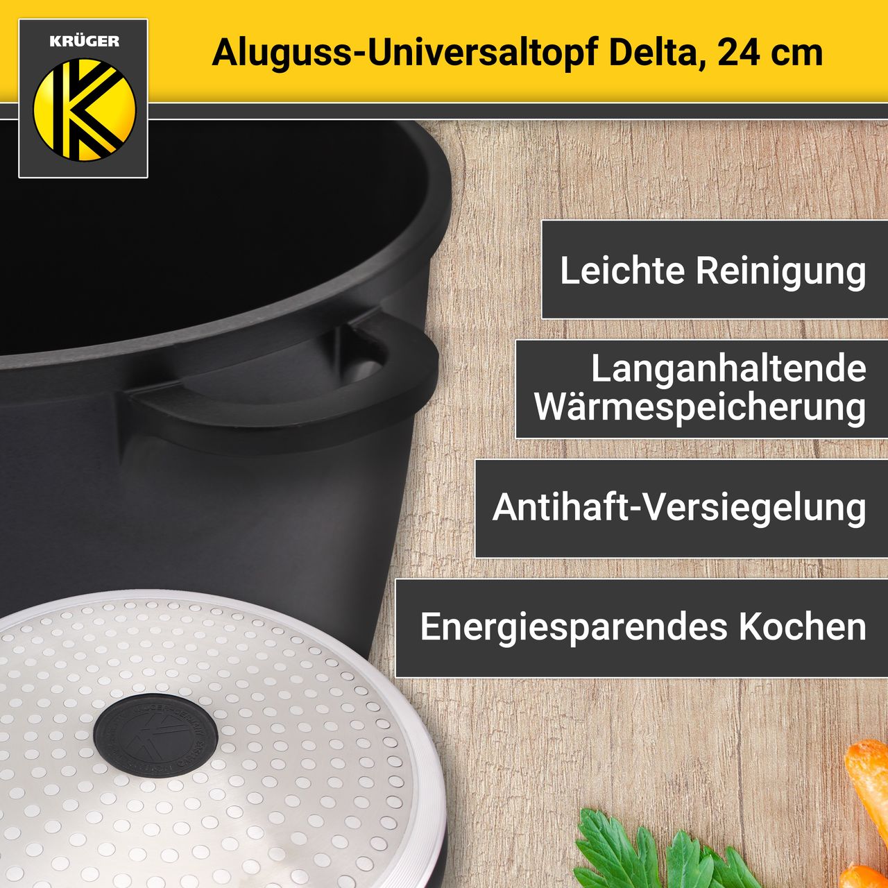 Karl Krüger Aluguss Universaltopf DELTA mit Deckel, 24 cm