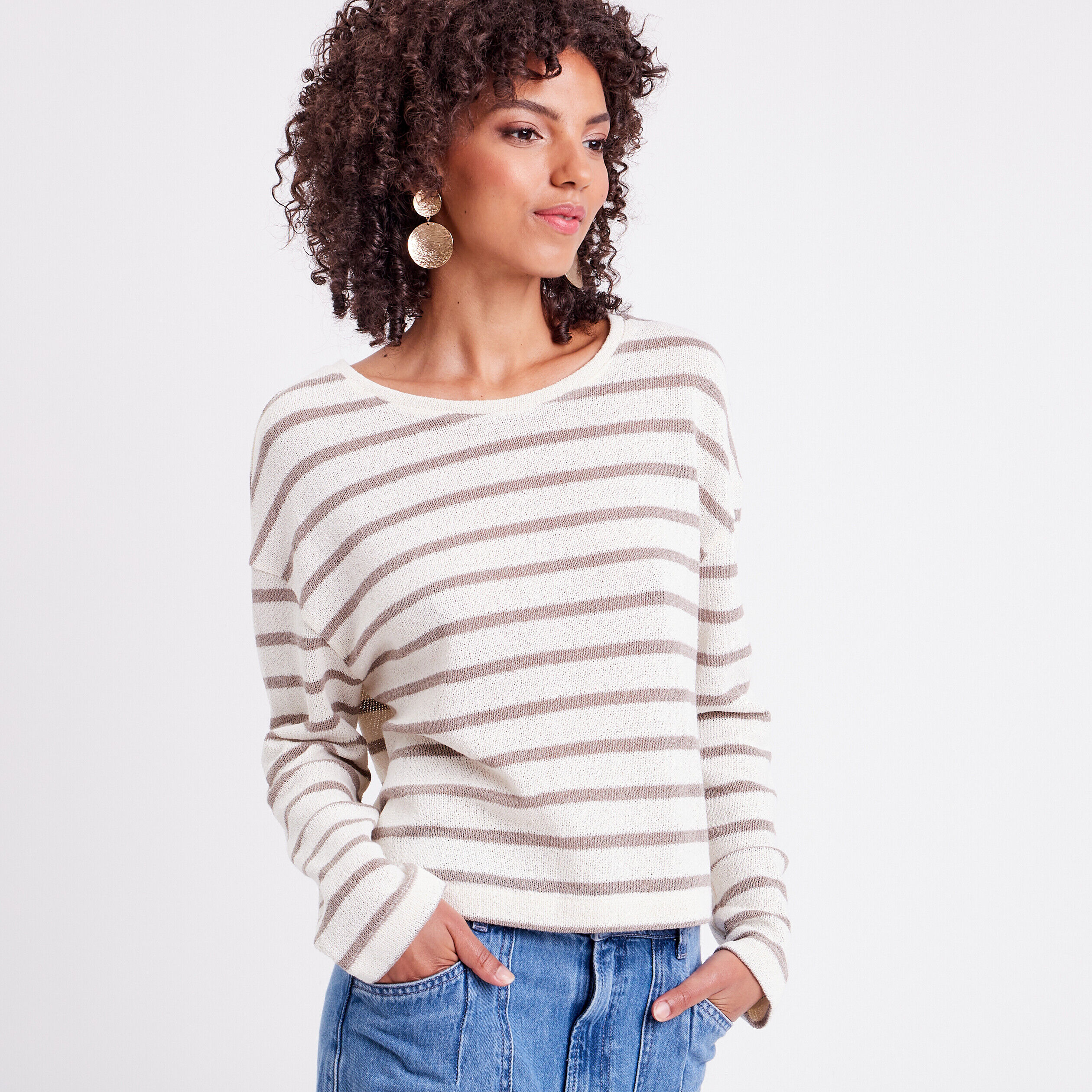 T-shirt manches longues ecru femme | Cache Cache