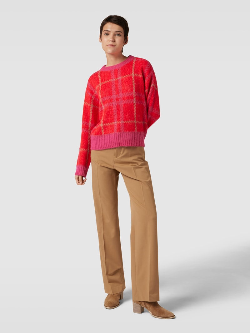 Strickpullover mit Gitterkaro in rot