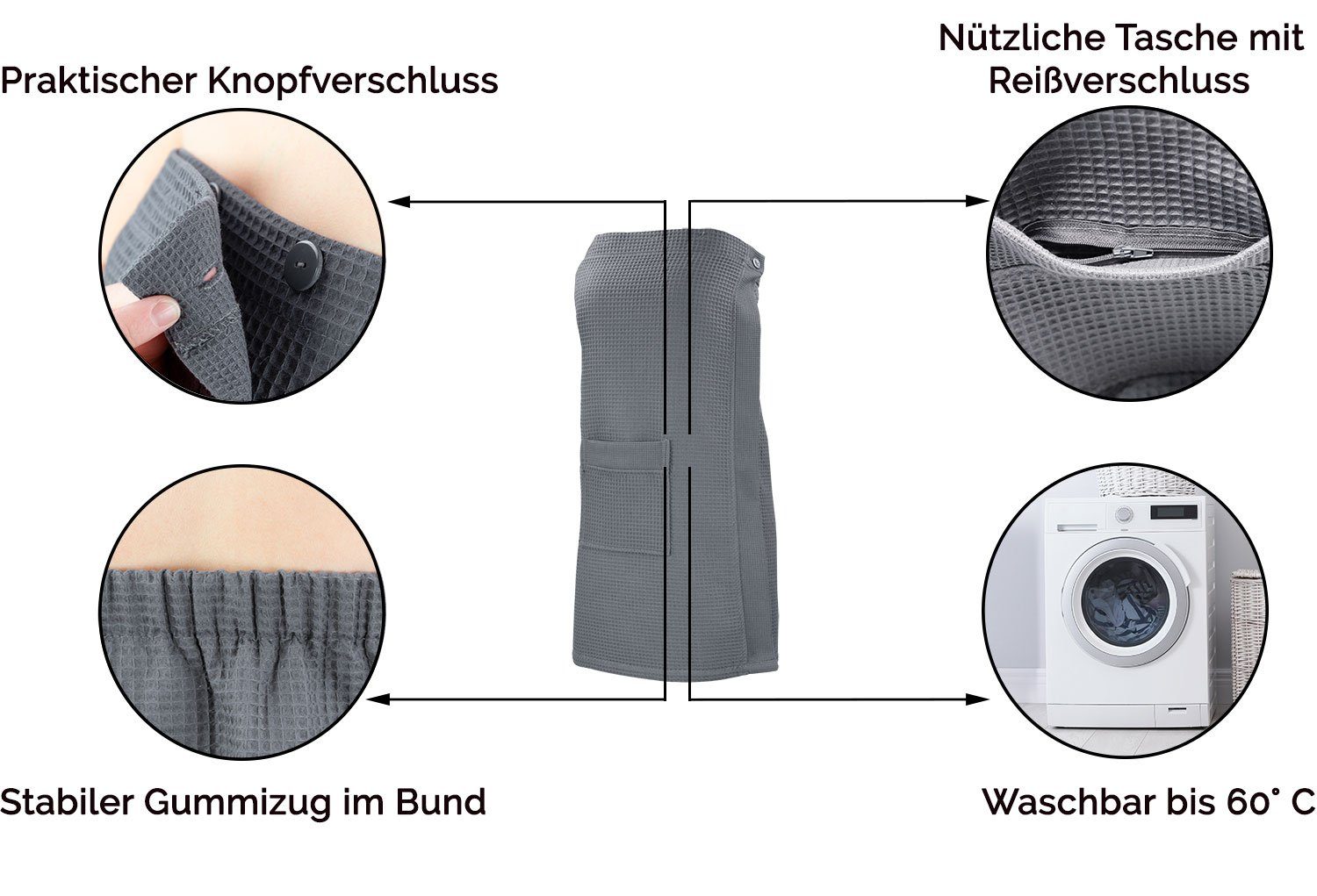 ZOLLNER Kilt, 100% Baumwolle, Knöpfe, Klettverschluss, Knöpfe, 100% Baumwolle, 75x130 cm, vom Hotelwäschespezalisten