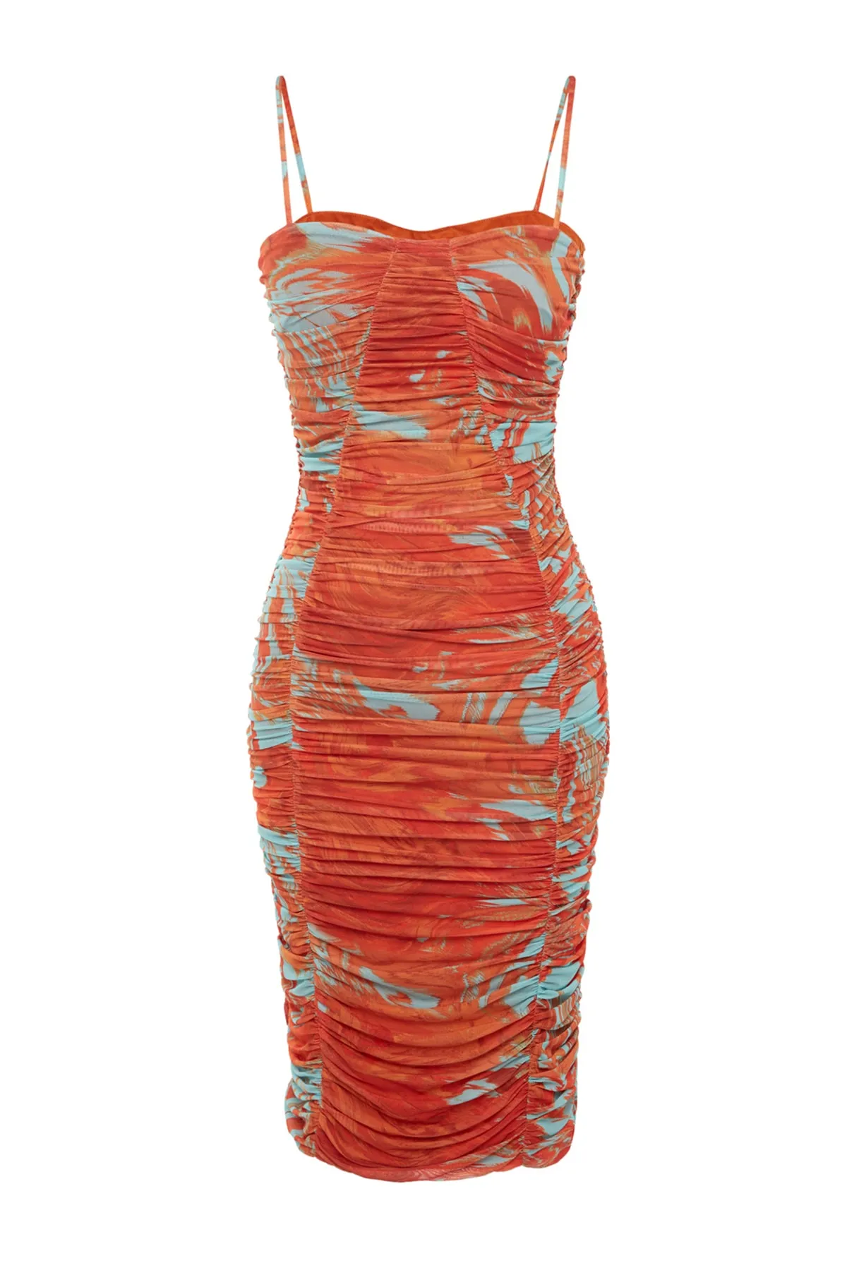 Trendyol Collection  Mehrfarbiges, am Körper gefüttertes, figurbetontes, mit Tüll bedrucktes, elegantes Abendkleid TPRSS23EL00362