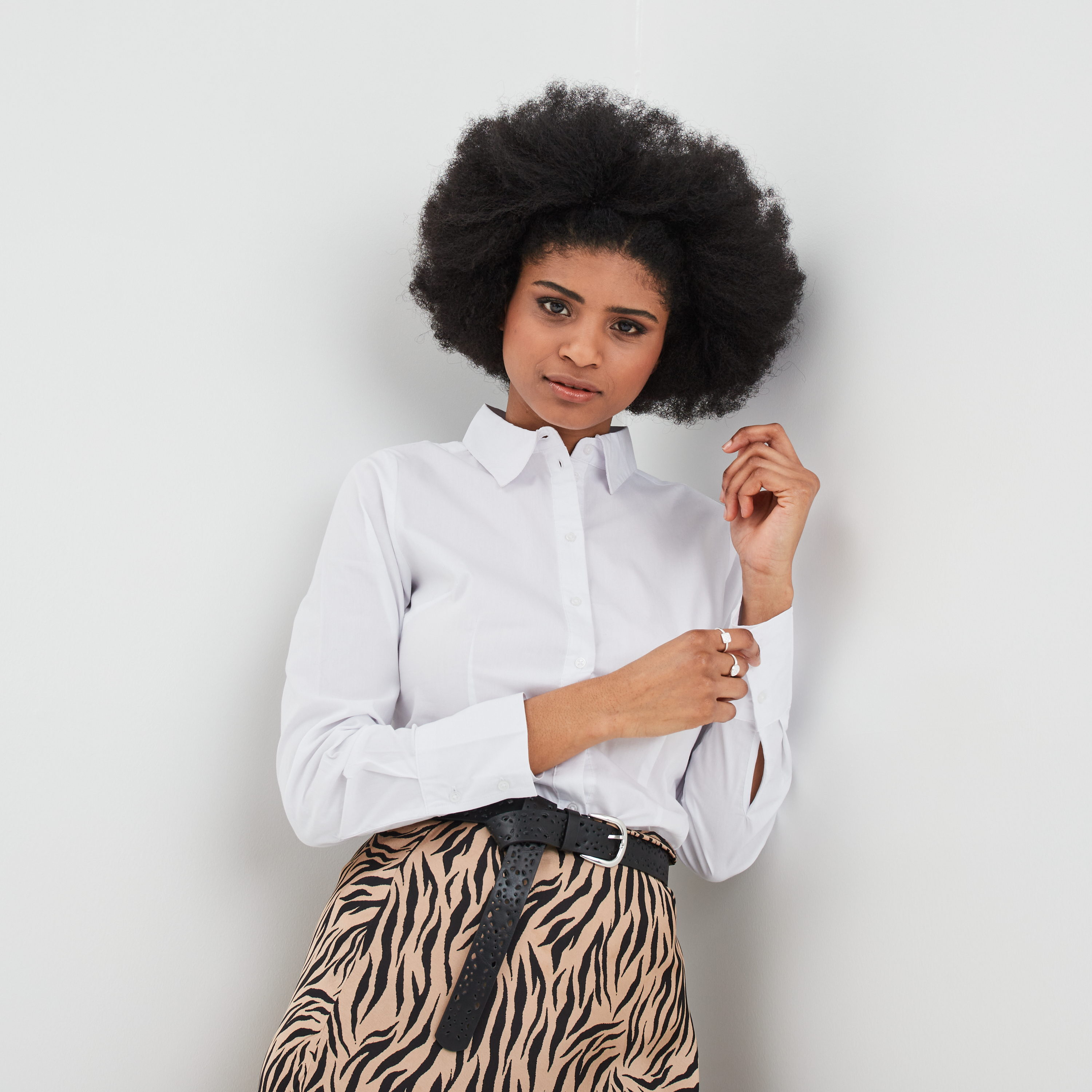 Chemise cintrée manches longues blanc femme | La Halle