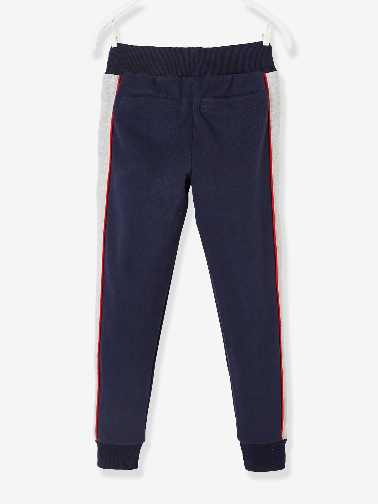 Pantalon jogger molleton bandes côtés garçon encre