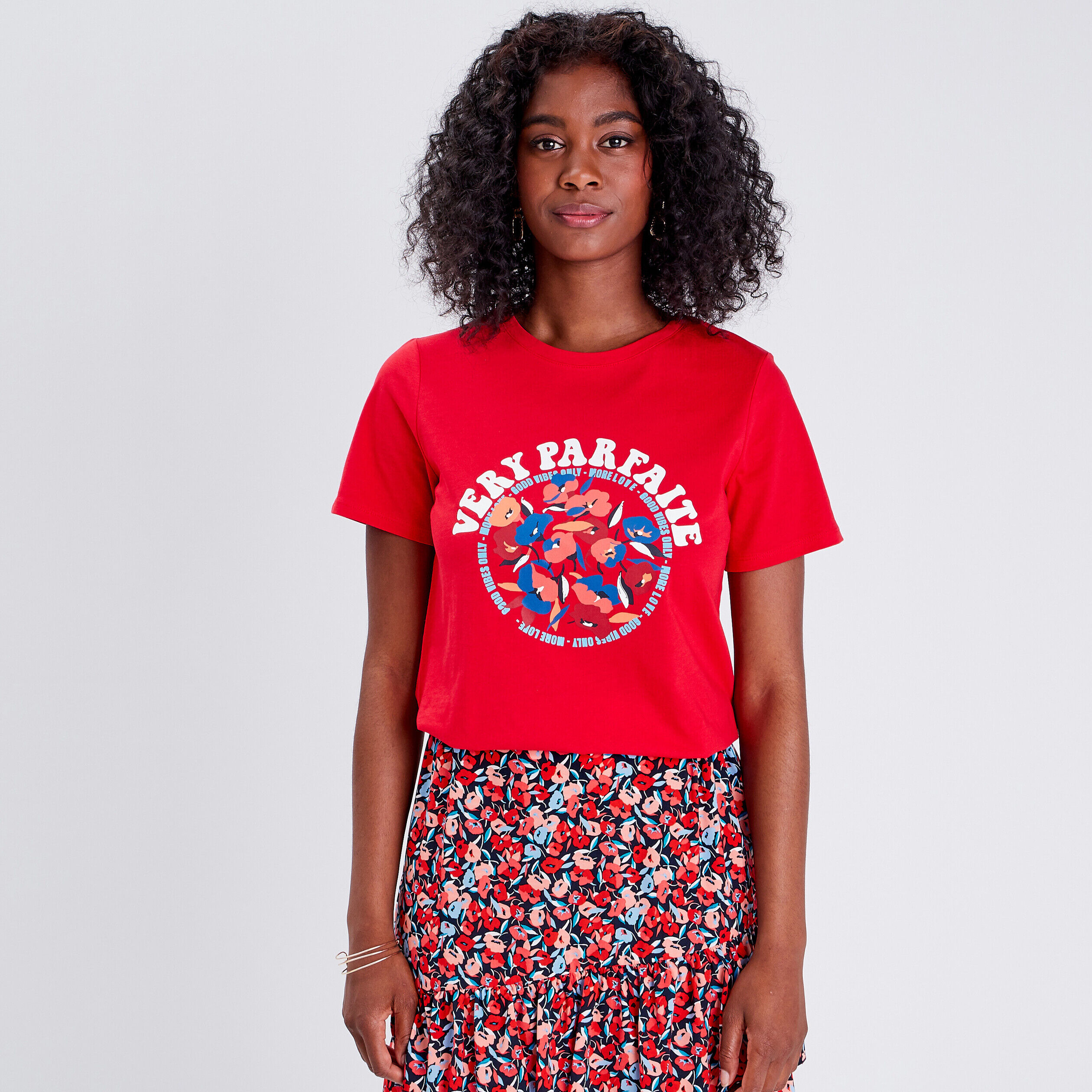 T-shirt manches courtes rouge femme | Cache Cache