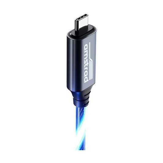 Cablu AMSTRAD USB-C/USB-C LED Albastru