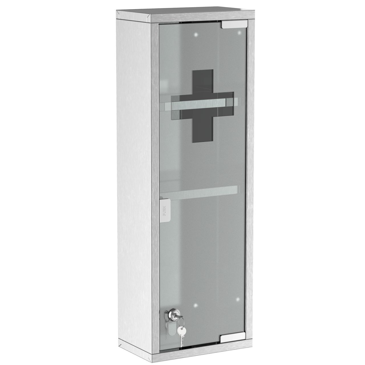 kleankin Medizinschrank Arzneischrank Erste-Hilfe-Schrank mit Schloss 3 Fächer Mattglas 430 Edelstahl gehärtete Glastür Silber 20 x 12 x 58 cm