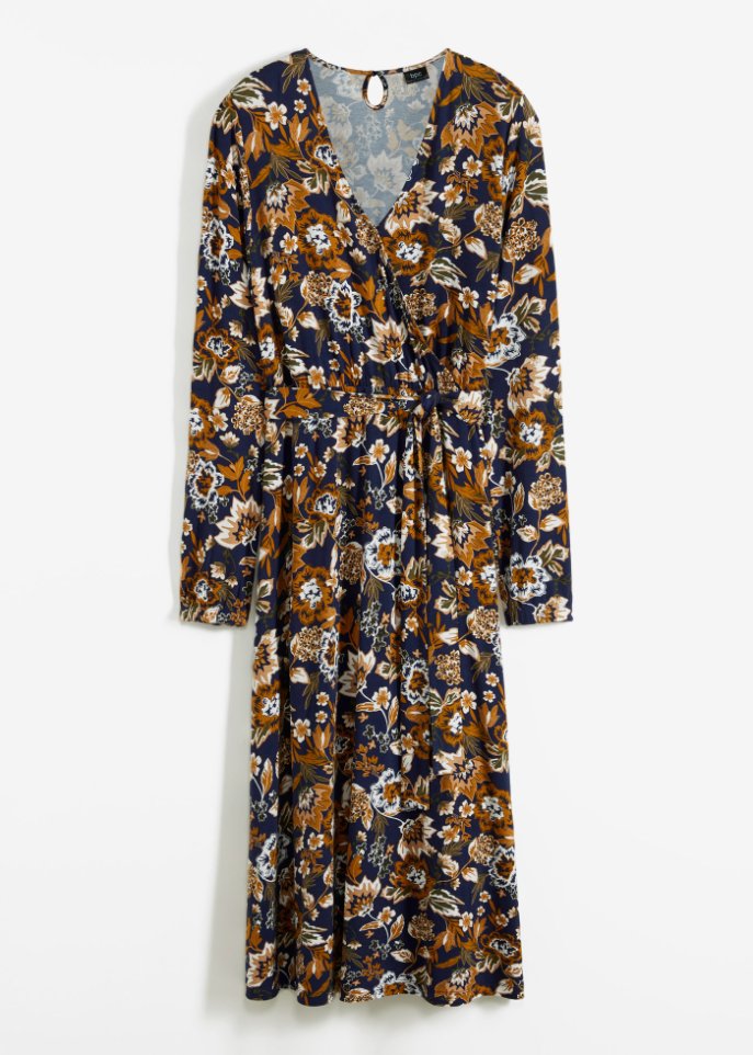 Jerseykleid mit V-Ausschnitt und Bindeband