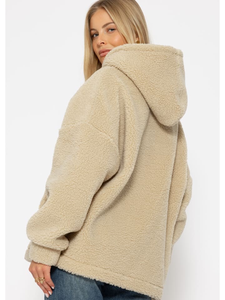 SASSYCLASSY Oversize Teddy Pullover mit Kapuze in Hellbeige günstig kaufen S