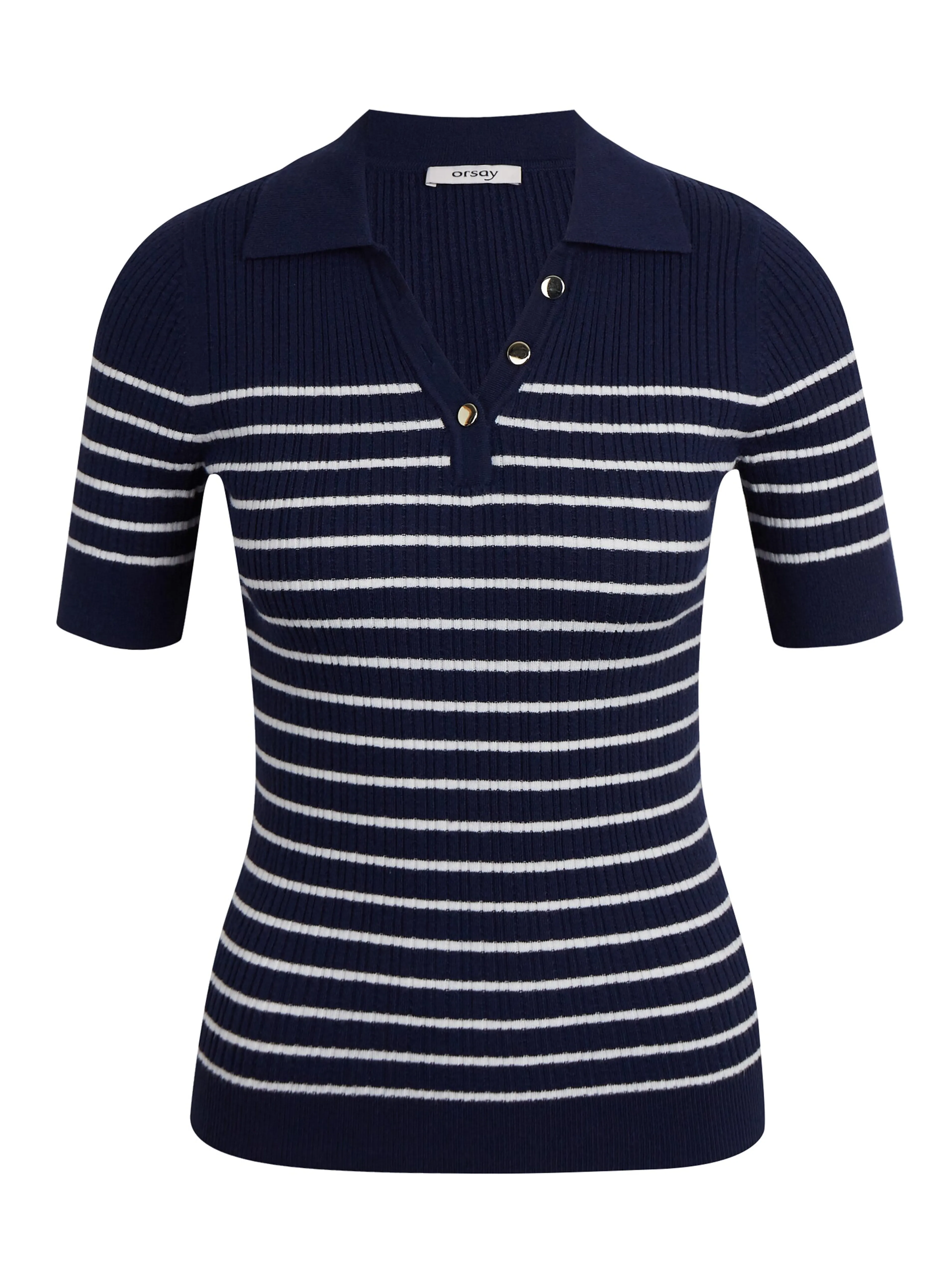 Dunkelblaues gestreiftes Damen-Strick-Poloshirt ORSAY