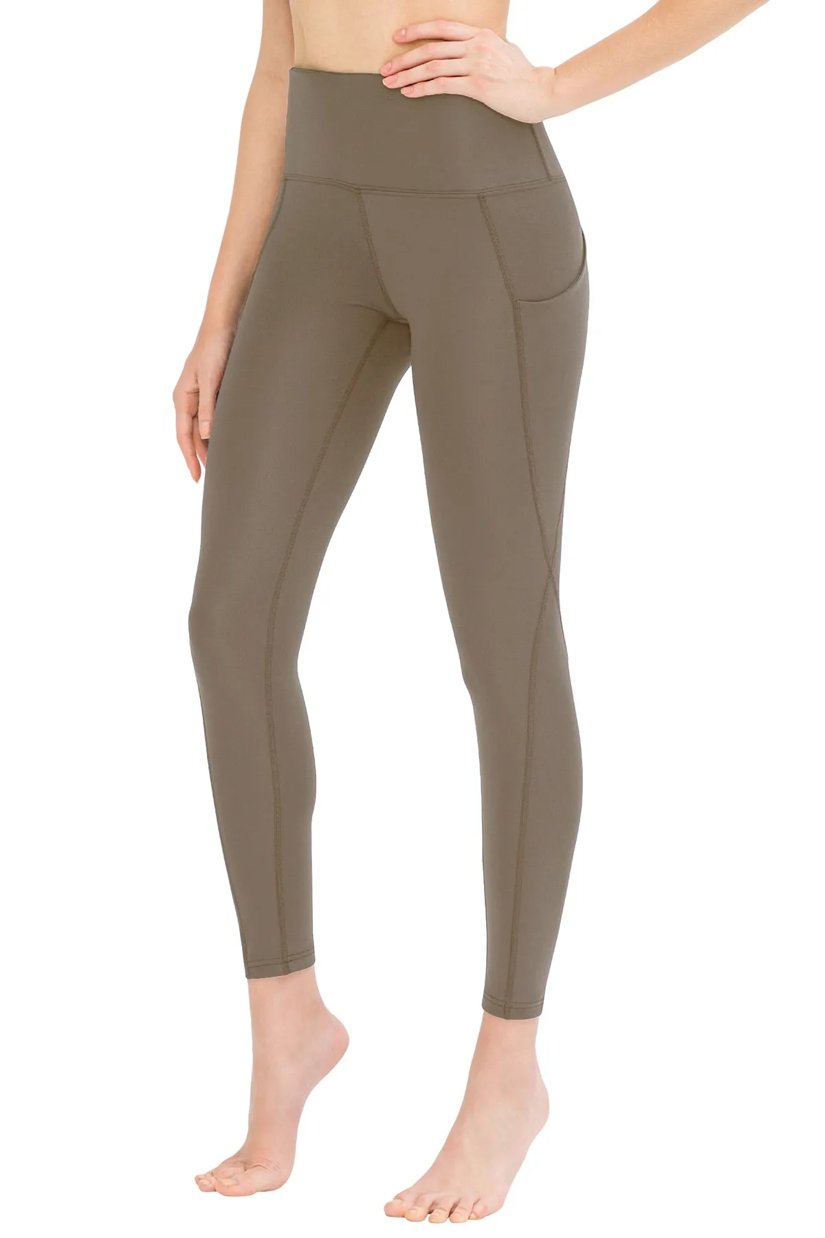 LOS OJOS  Dunkle Khaki-Sportleggings mit hoher Taille und doppelter Tasche für Damen