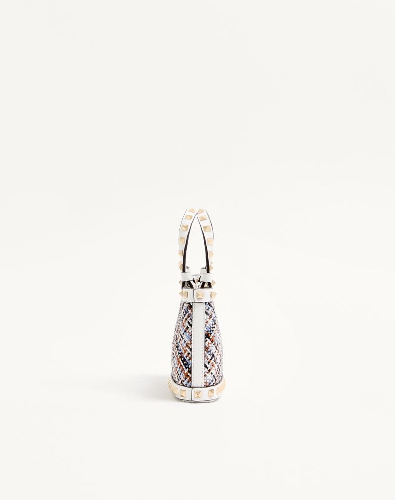 Bolsa de compras mini Valentino Garavani Rockstud em tecido trançado