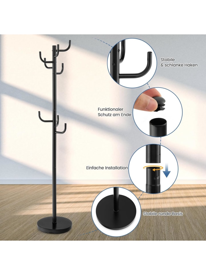 COSTWAY Garderobenständer mit 8 Haken 175cm in Schwarz günstig kaufen onesize